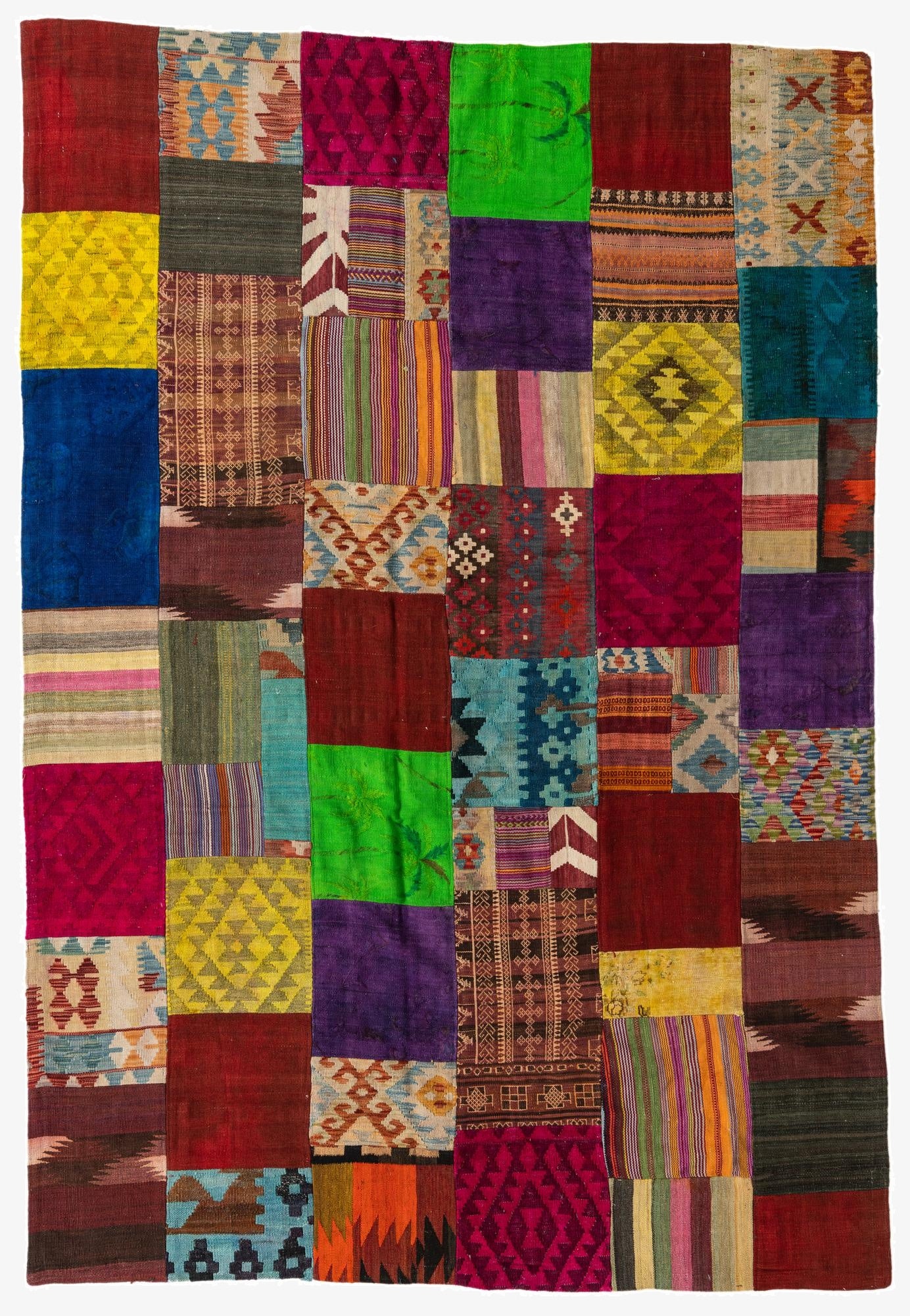  6' 8 x 9' 10  Hand Woven Kilim Patchwork Wool Rug