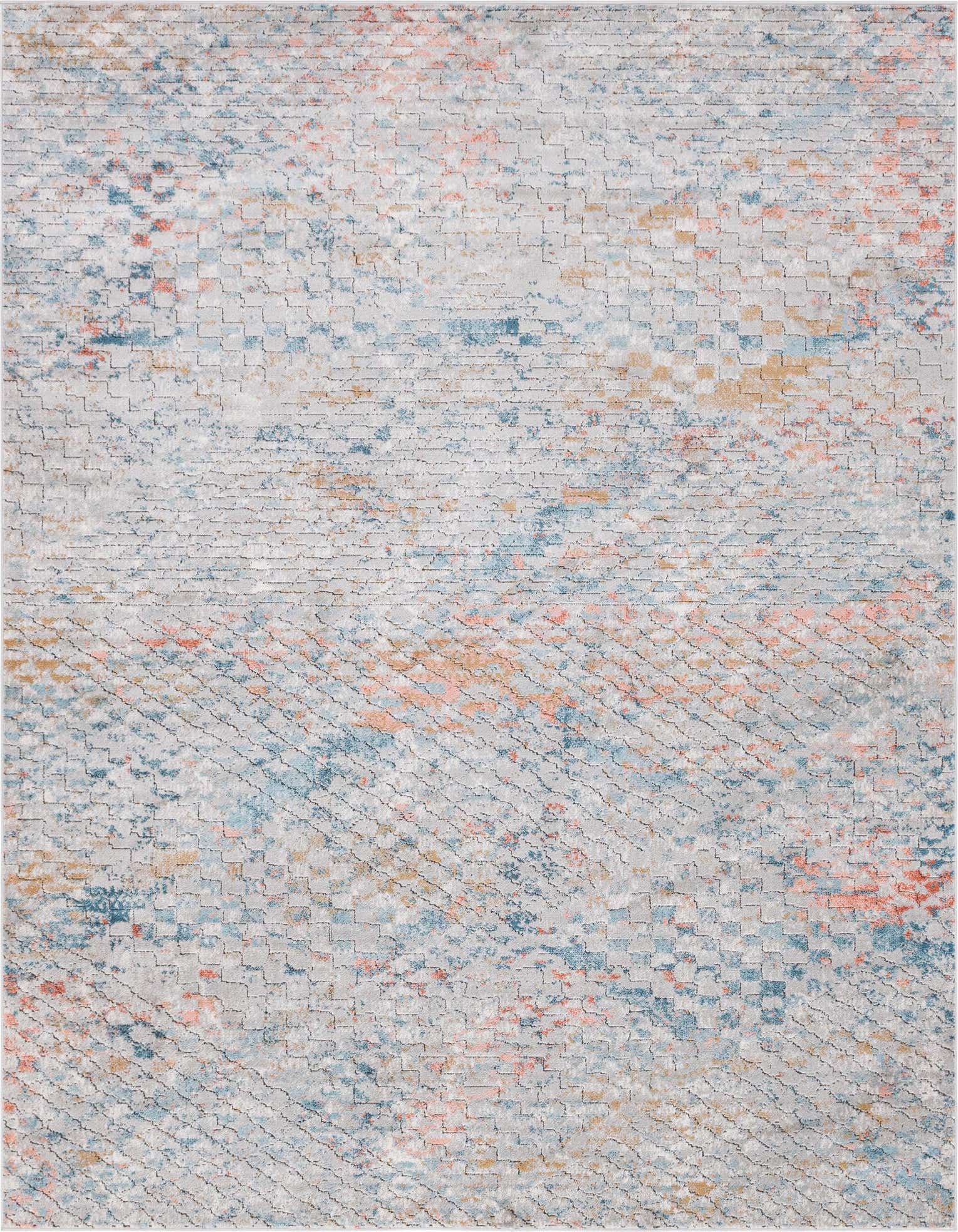 A 9x12 rectangular multi-colored urban rug with a textured modern pattern, ideal for a living room or office.