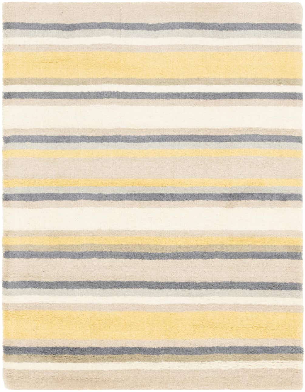 A 3x5 rectangular Luna rug with horizontal stripes in varying shades of yellow, grey, and cream.