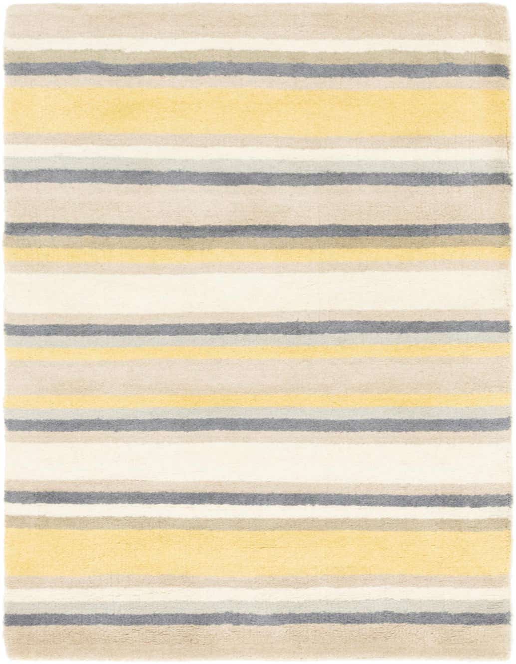 A 3x5 rectangular Luna rug by Rugs.com with horizontal stripes in varying shades of yellow, grey, and cream.