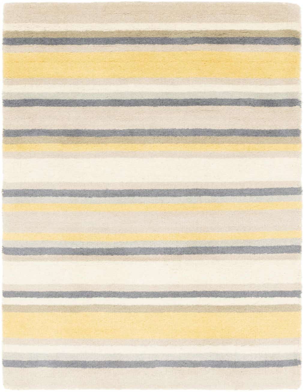 A 3x5 rectangular Luna rug featuring horizontal stripes in varying shades of cream, beige, yellow, and gray.