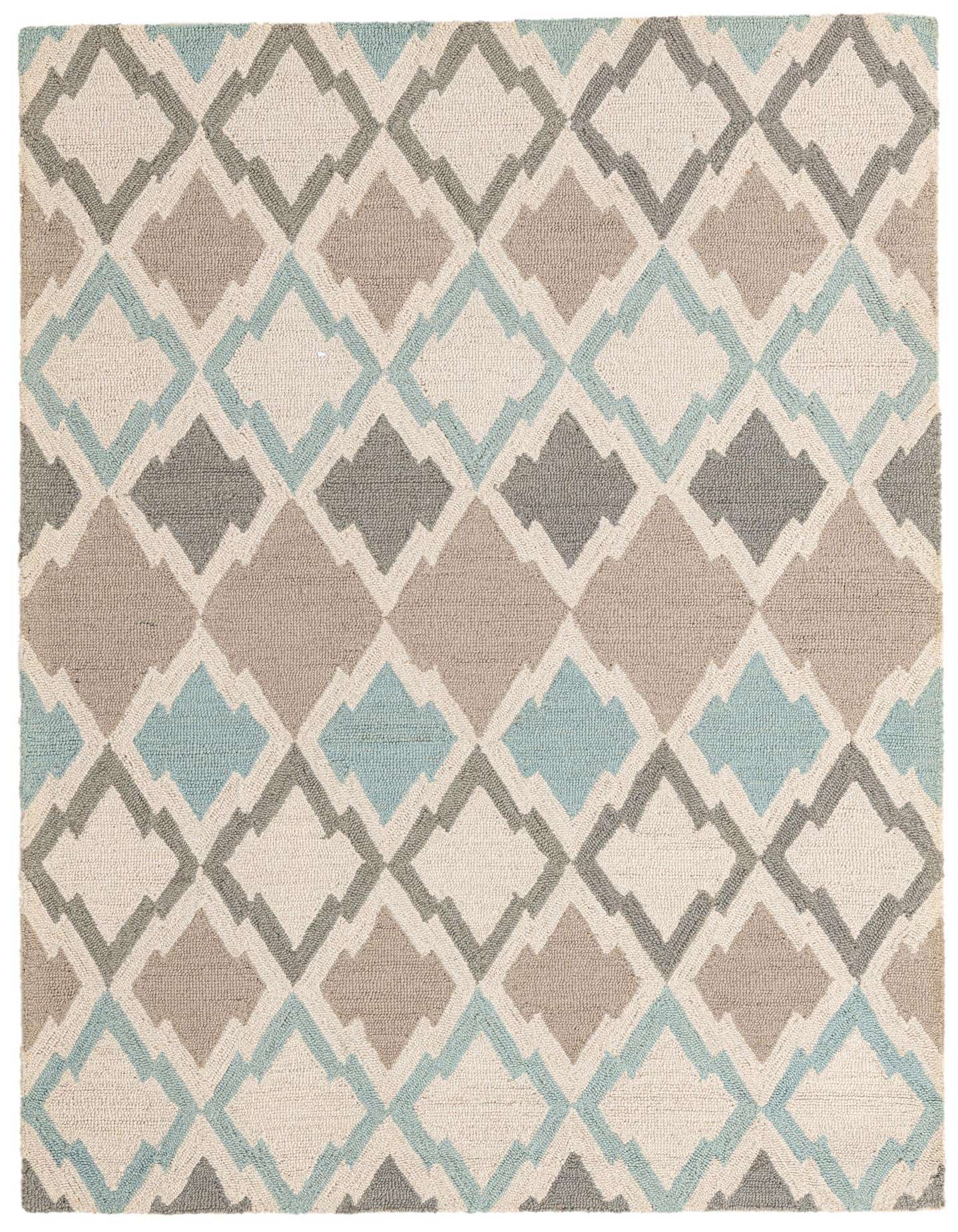 A 5x7 rectangular Luna Collection rug featuring a modern abstract diamond pattern in multi-colored wool and cotton.