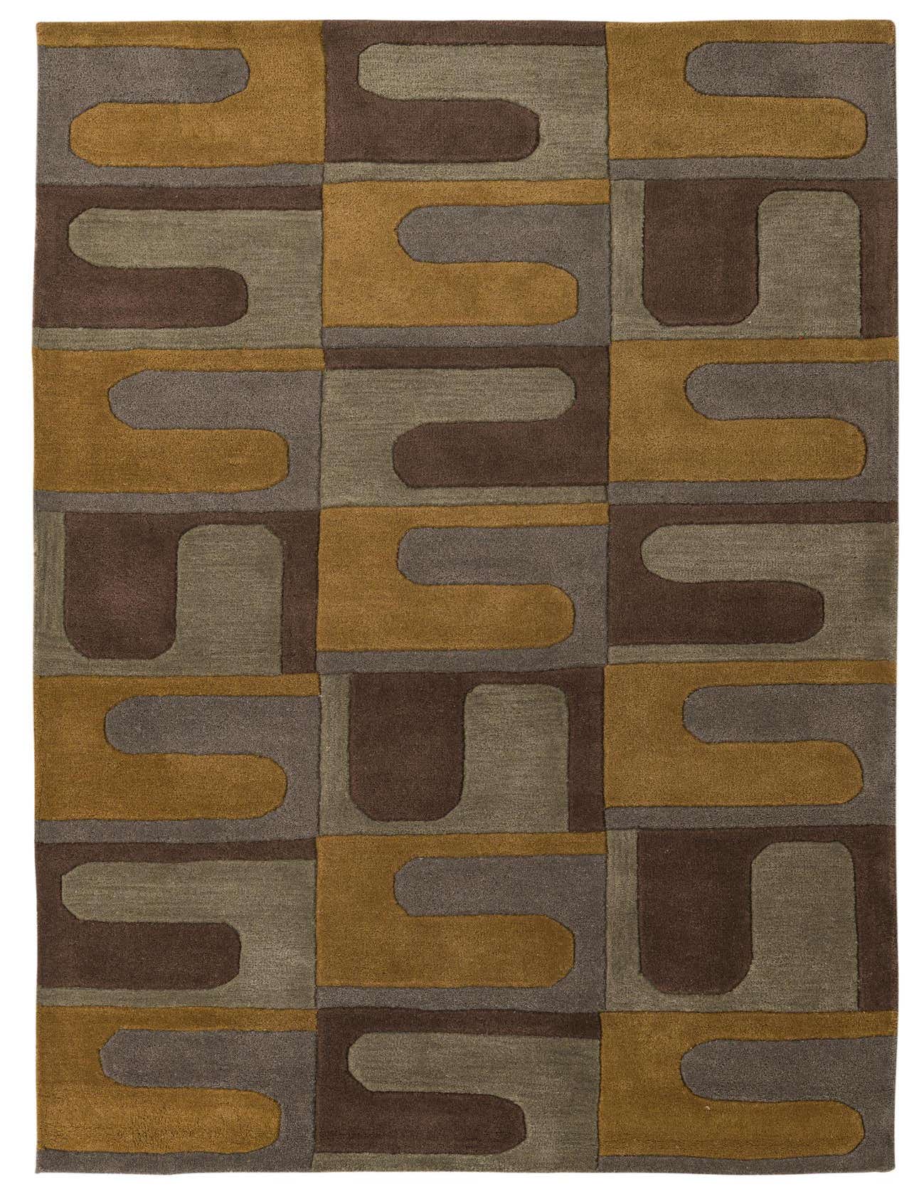 A 5x8 rectangular Luna rug with a modern abstract pattern in multi-colored wool and cotton, featuring high pile.