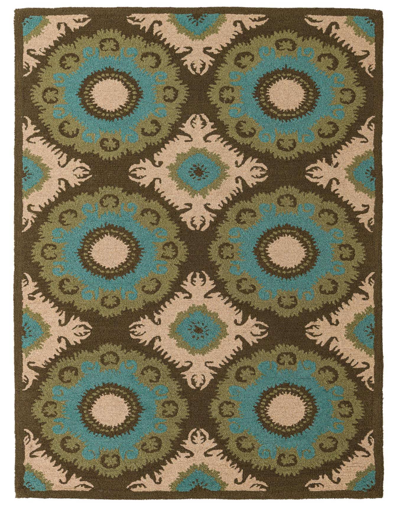 A 5x8 rectangular Luna collection rug featuring a modern abstract pattern in multi-colored wool with high pile.