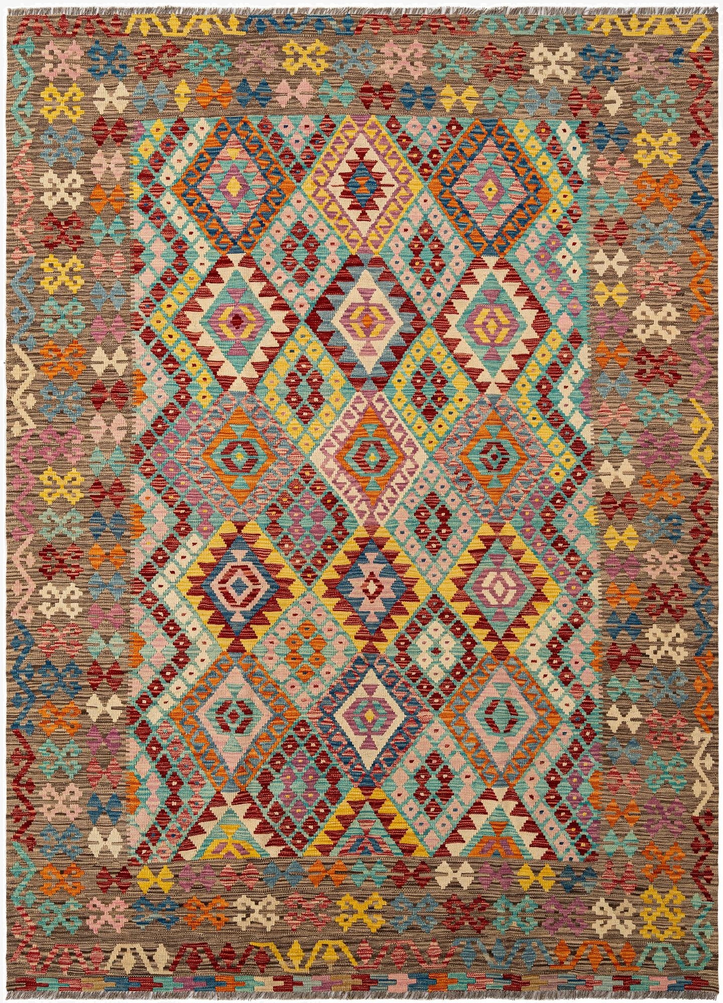  7' 1 x 9' 5  Hand Knotted Marok Kilim Rug