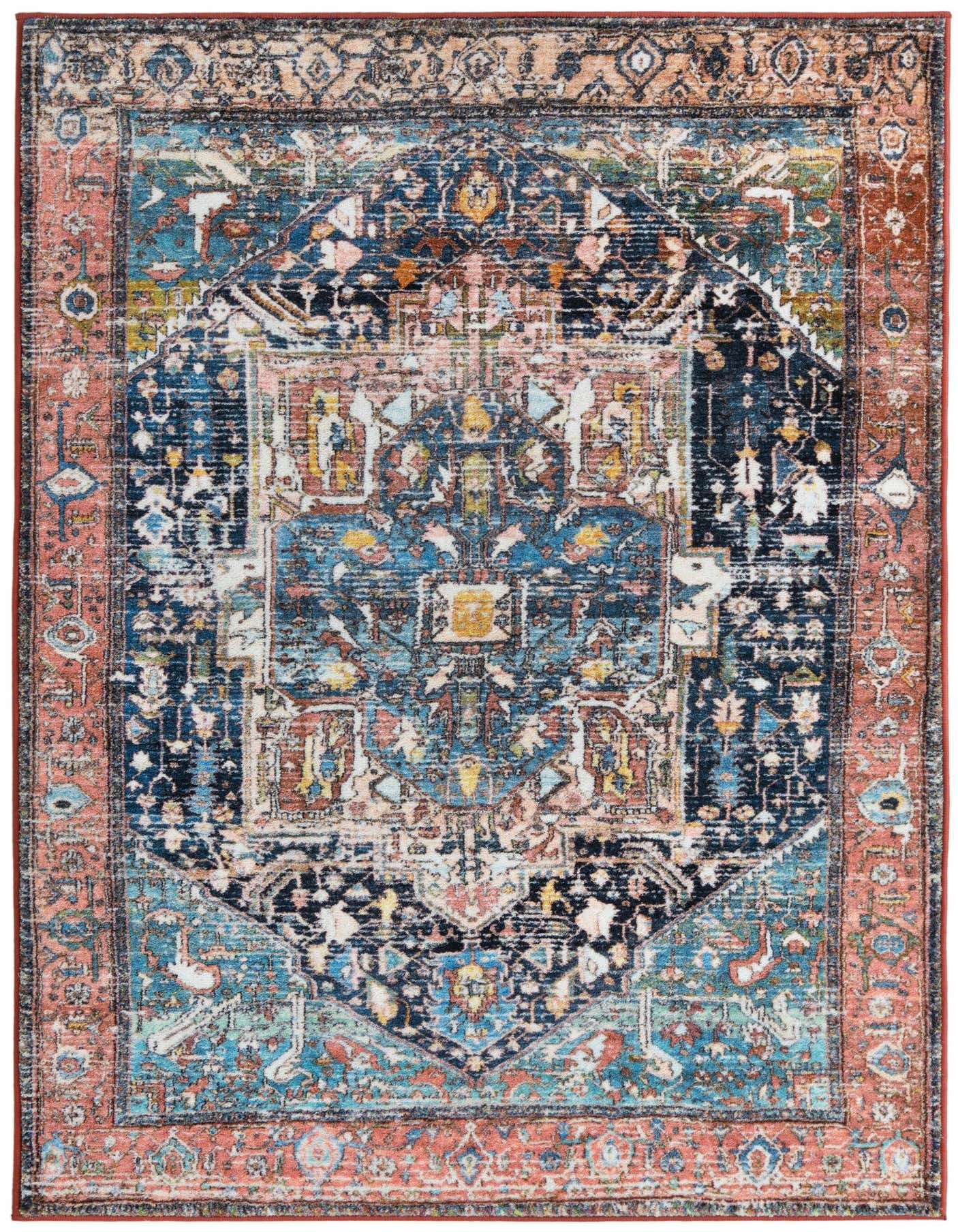 A 4x6 multi-colored rectangular Medina rug featuring a distressed traditional medallion pattern with tribal and oriental influences.