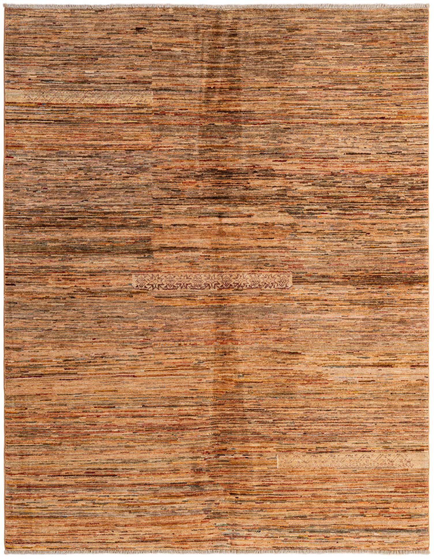 A 5x7 rectangular multi-colored Modern Ziegler wool rug with horizontal stripes and subtle oriental patterns.