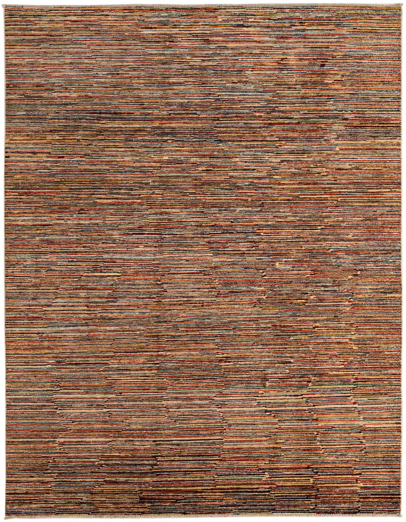 A 6x9 rectangular multi-colored Modern Ziegler area rug with a thin pile and horizontal stripe pattern, ideal for a living room.