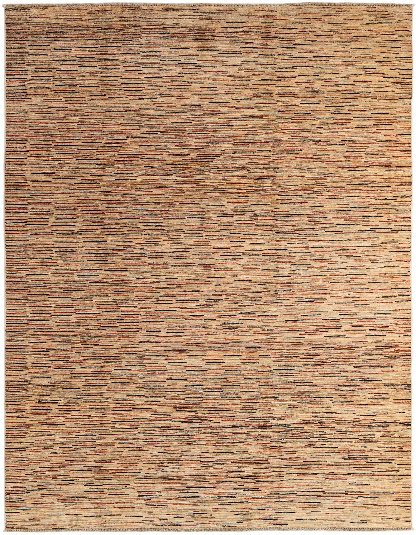 A 6x9 rectangular Modern Ziegler rug featuring a multi-colored stripe pattern on a light background, suitable for a living room.