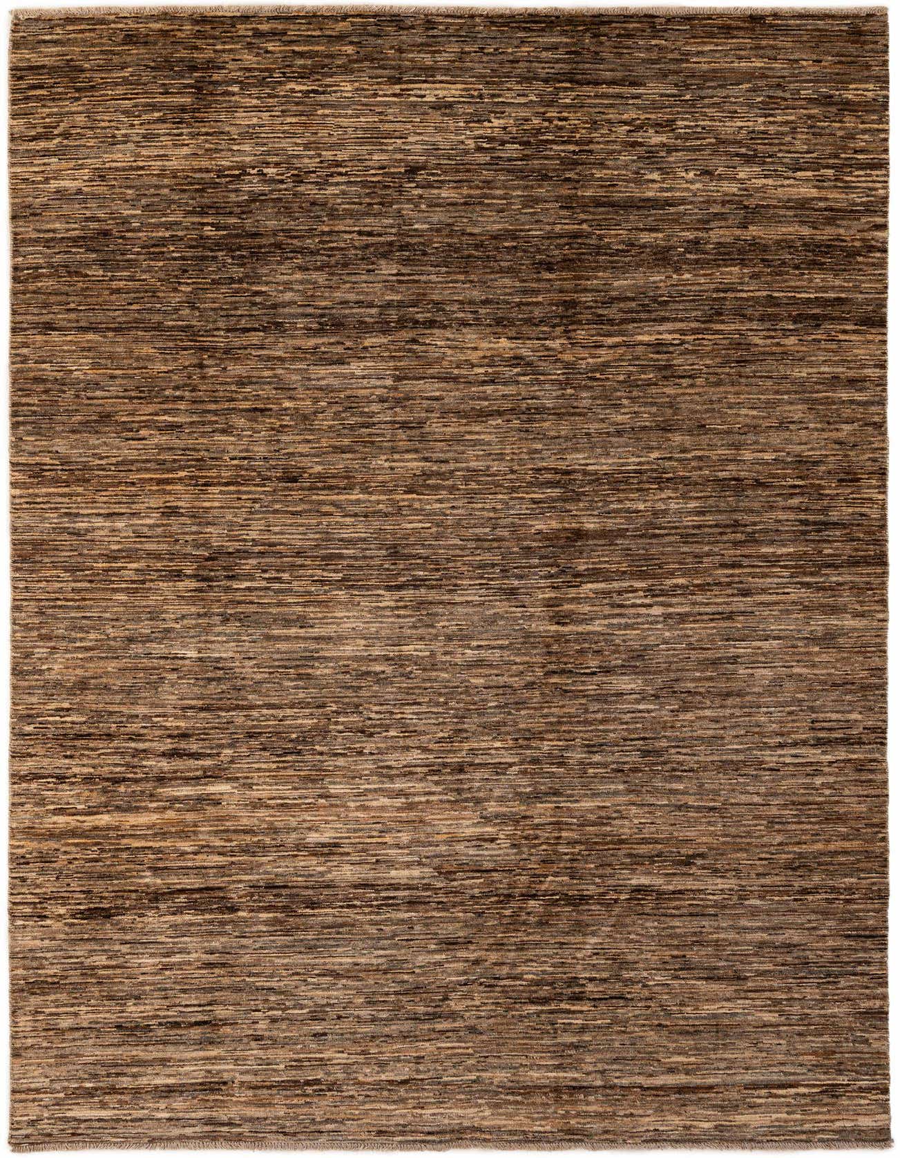 A 6x9 rectangular Modern Ziegler rug featuring a multi-colored stripe pattern in varying shades of brown, tan, and dark gray, perfect for a living room.