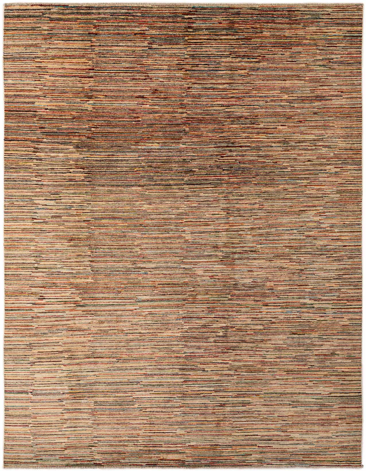 A 6x9 rectangular Modern Ziegler rug featuring thin, multi-colored horizontal stripes in a contemporary style.
