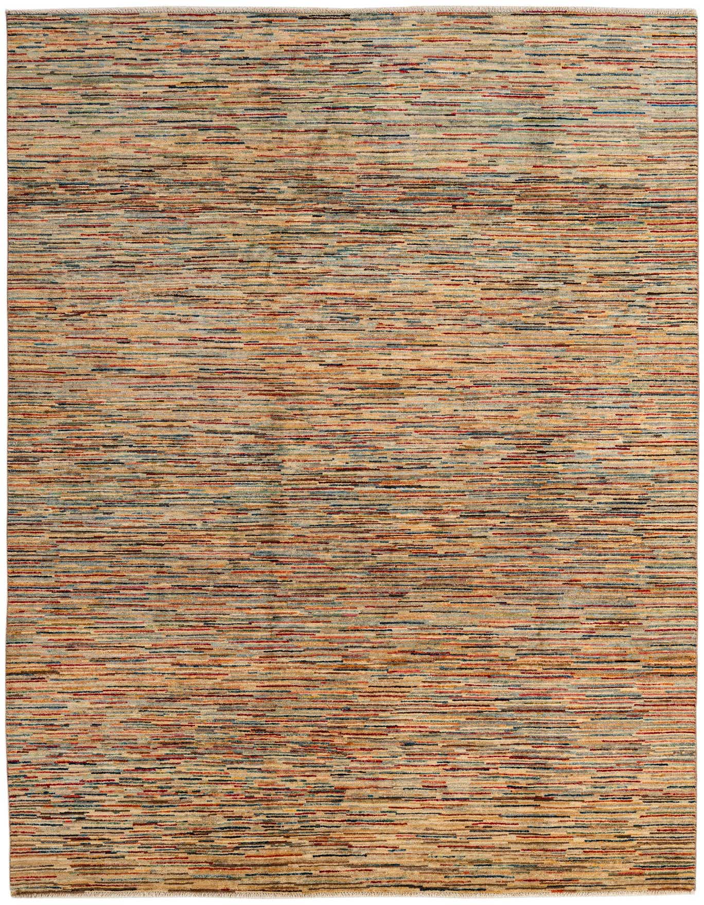 A 6x9 rectangular Modern Ziegler rug featuring a multi-colored stripe pattern with thin pile, ideal for a living room.