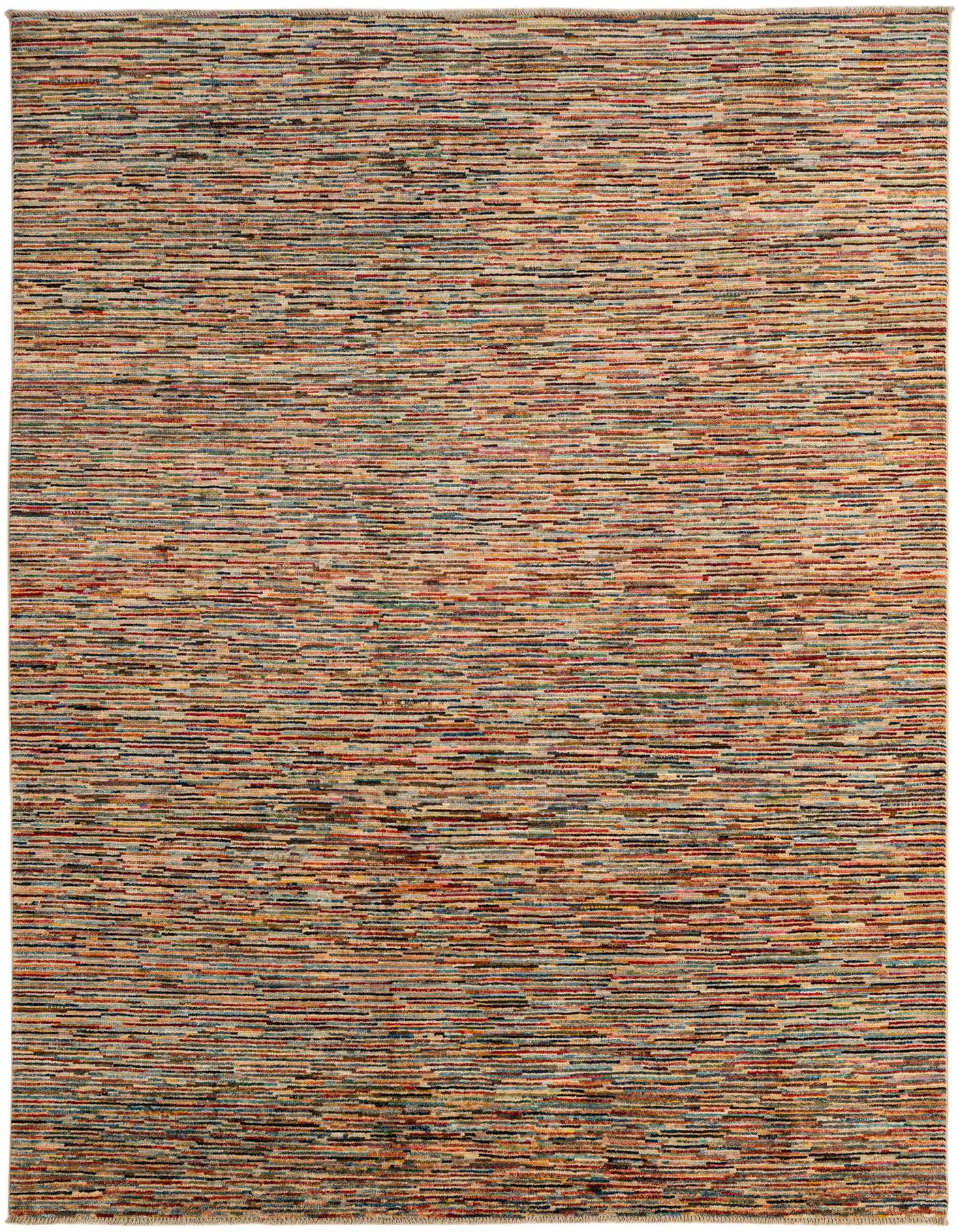 A 6x9 rectangular Rugs.com Modern Ziegler rug with a multi-colored stripe pattern, ideal for a living room.