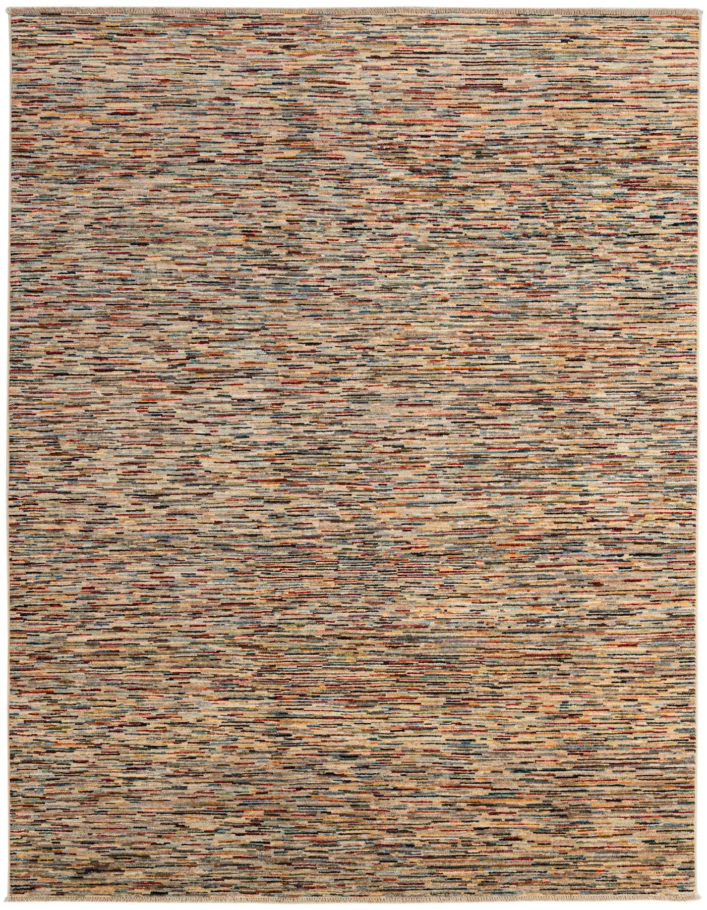 A 6x9 rectangular Modern Ziegler rug featuring a multi-colored stripe pattern with horizontal lines, made from hand-spun wool.