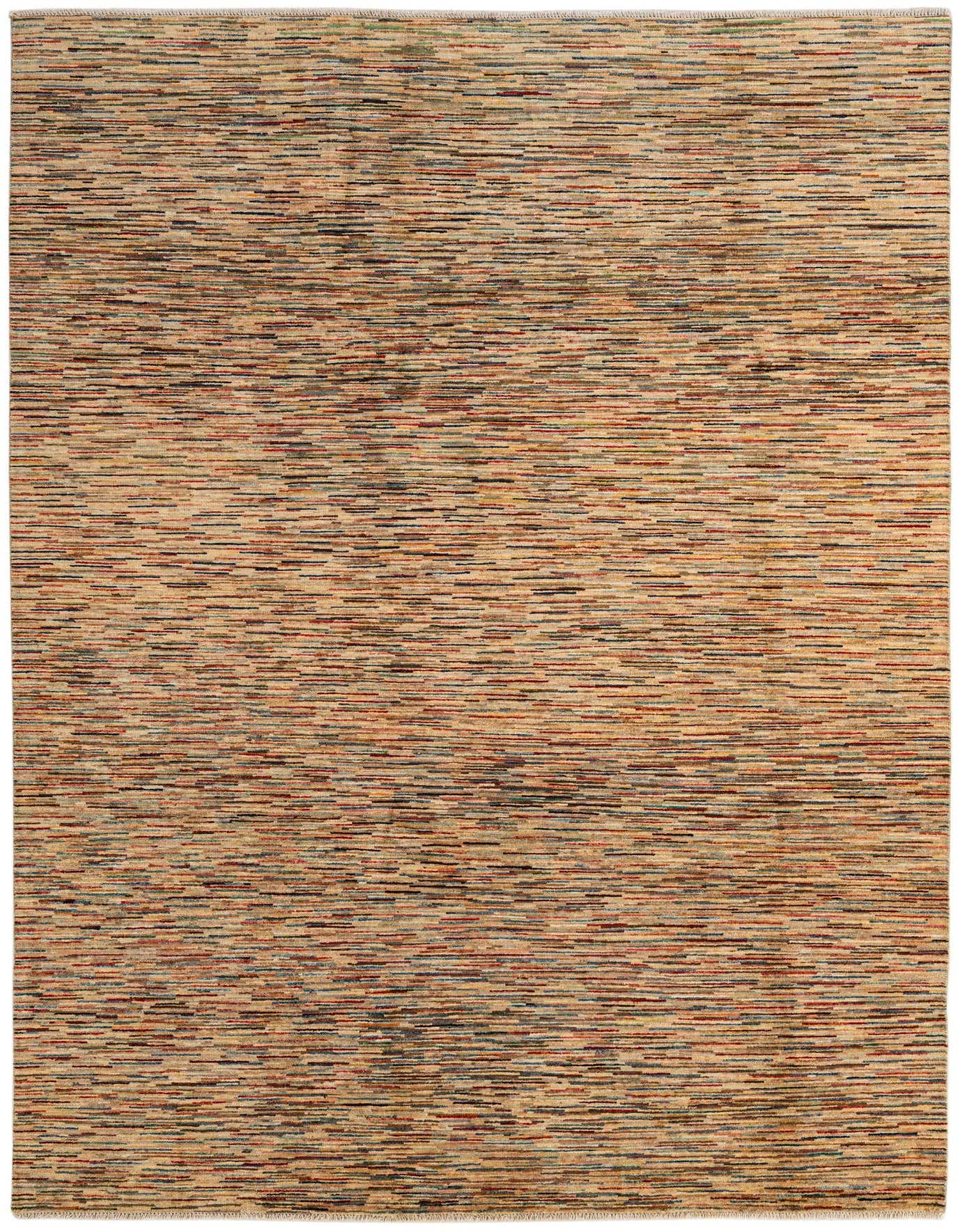 A 7x10 rectangular Modern Ziegler rug with a multi-colored stripe pattern made from hand-spun wool.