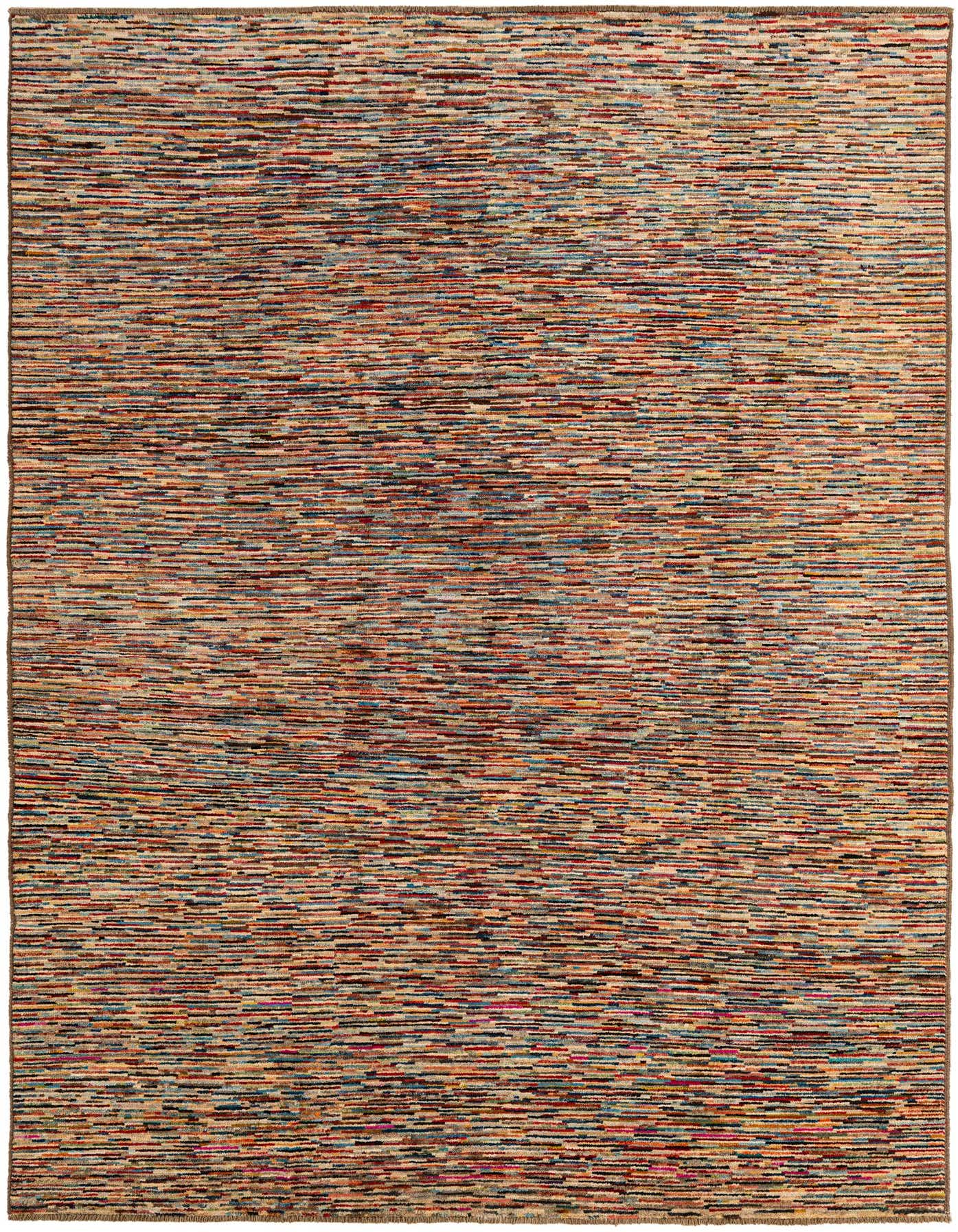 A 6x9 rectangular multi-colored Modern Ziegler rug with a thin pile, featuring horizontal stripes in various hues.