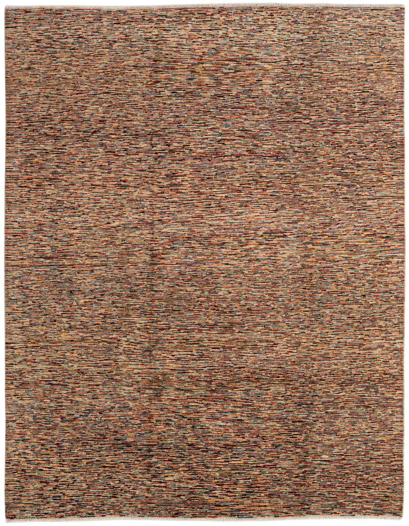 A 6x9 rectangular multi-colored modern wool rug with thin pile and a subtle stripe pattern.