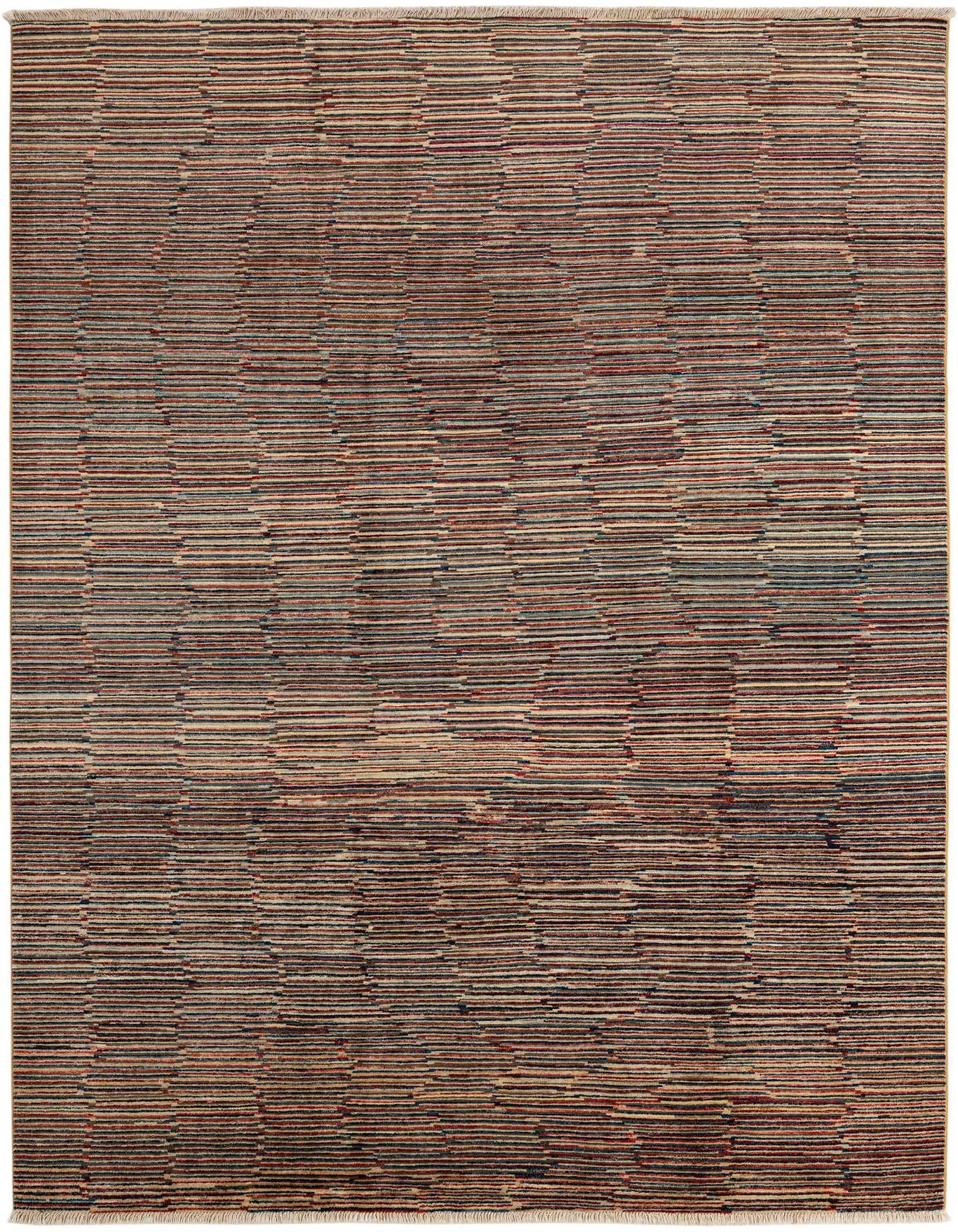 A 7x10 rectangular Modern Ziegler rug featuring a multi-colored stripe pattern with visible hand-spun wool texture.