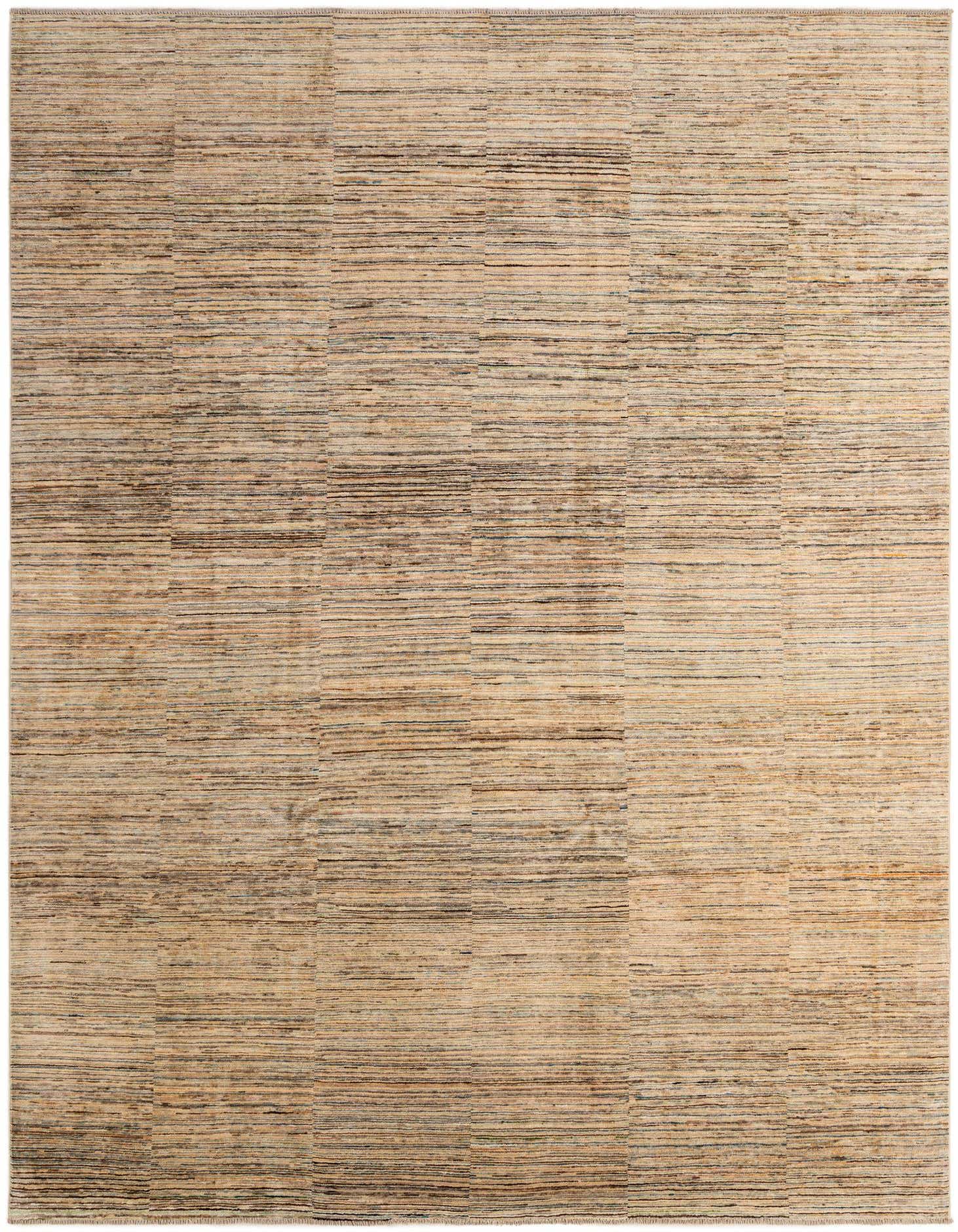 A rectangular 8x11 Modern Ziegler rug in multi-colored hand-spun wool, featuring a subtle striped pattern.