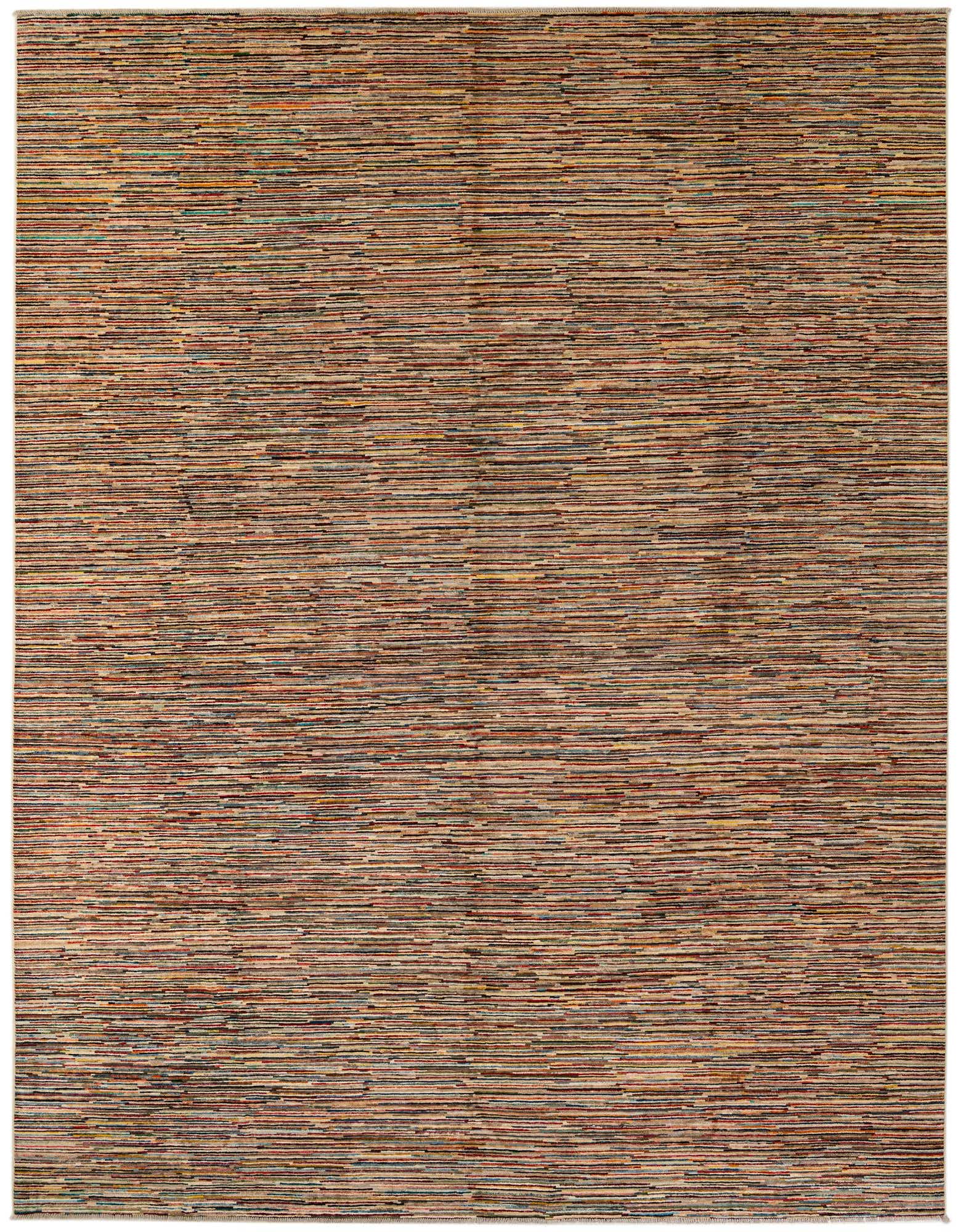A 10x13 rectangular multi-colored Modern Ziegler rug with a horizontal striped pattern, suitable for a living room.