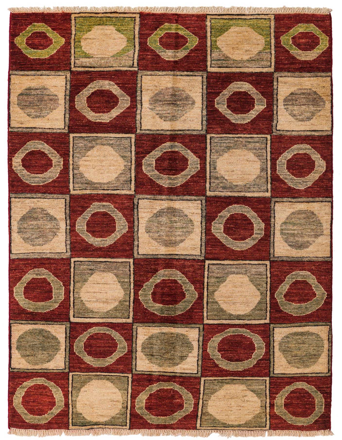 A 4x6 rectangular Modern Ziegler rug featuring a multi-colored abstract pattern of squares and geometric shapes, ideal for a living room.