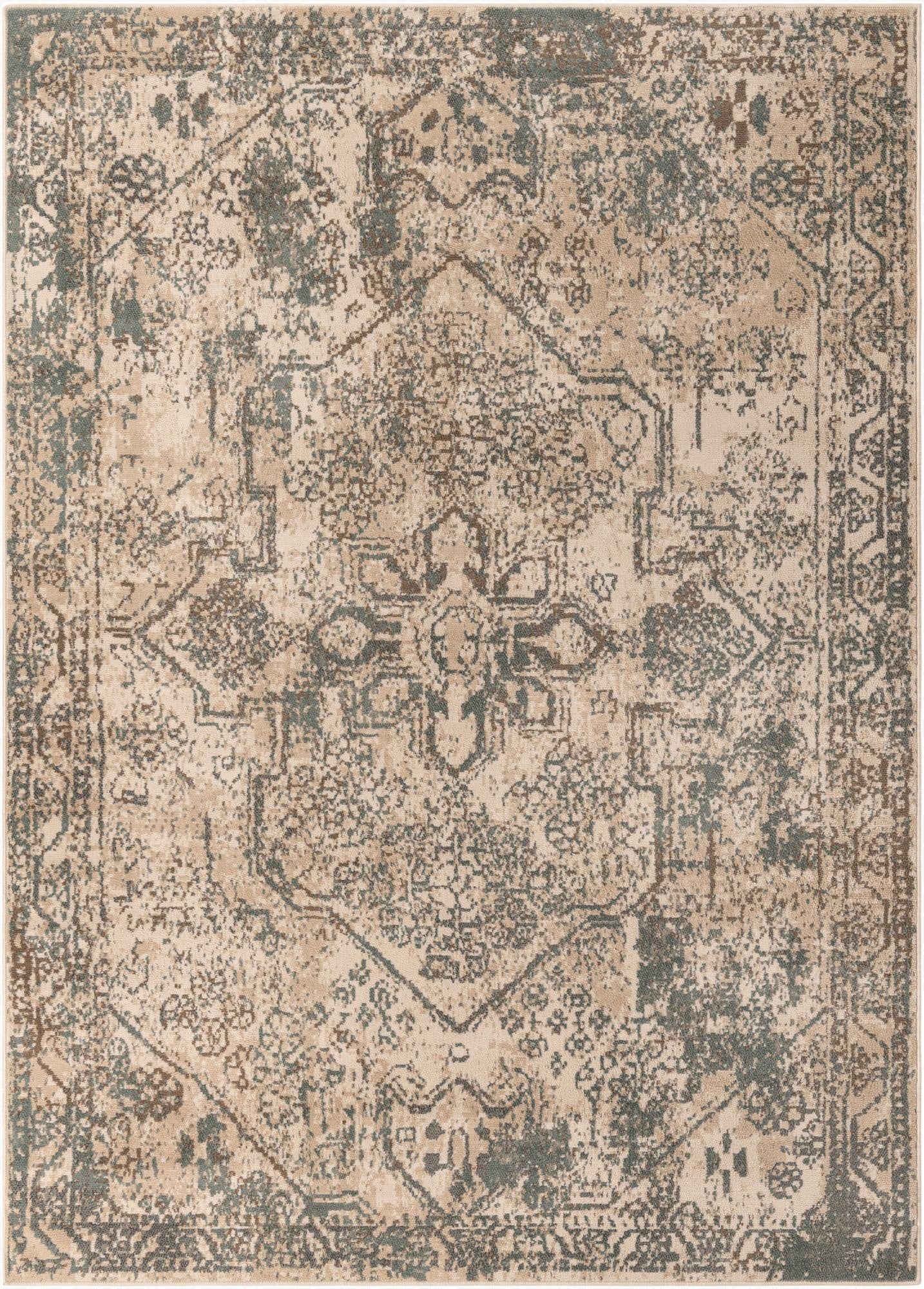 A rectangular 8x11 Mojave Collection rug featuring a distressed medallion pattern in multi-colored hues, ideal for an office or living room.