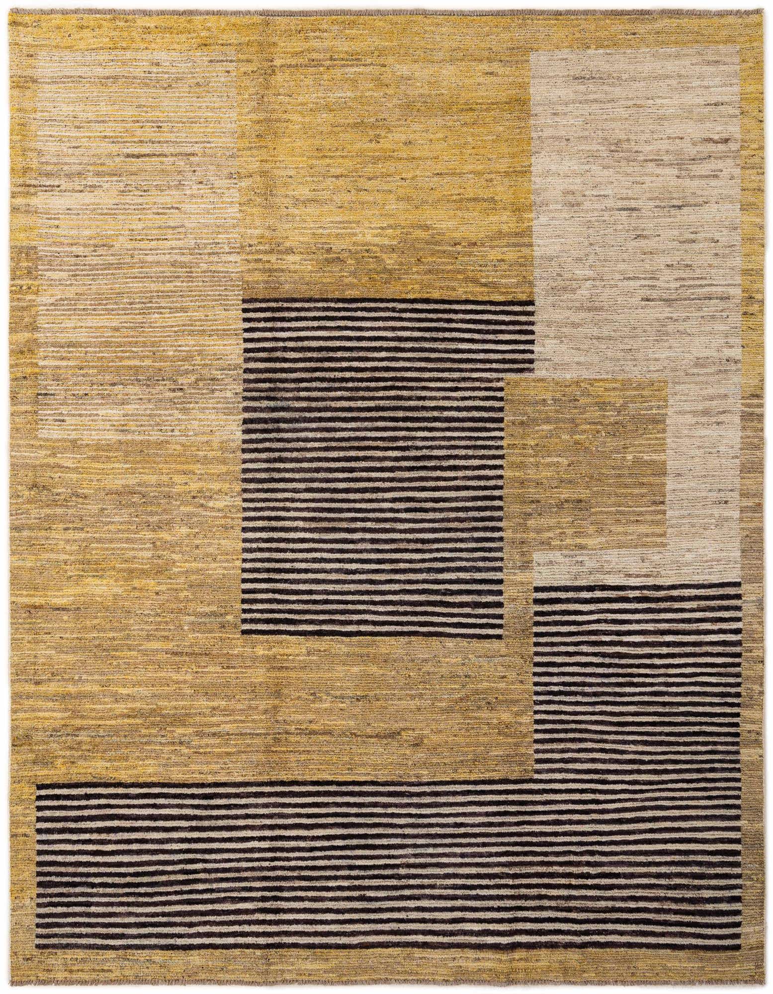 A rectangular 8x10 Moroccan wool rug featuring a modern abstract pattern in multi-colored hues, perfect for a living room.