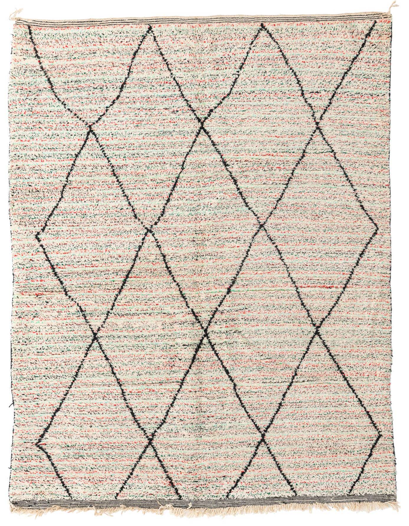 A 6x9 rectangular multi-colored shag rug with a tribal diamond pattern, ideal for a living room or bedroom.