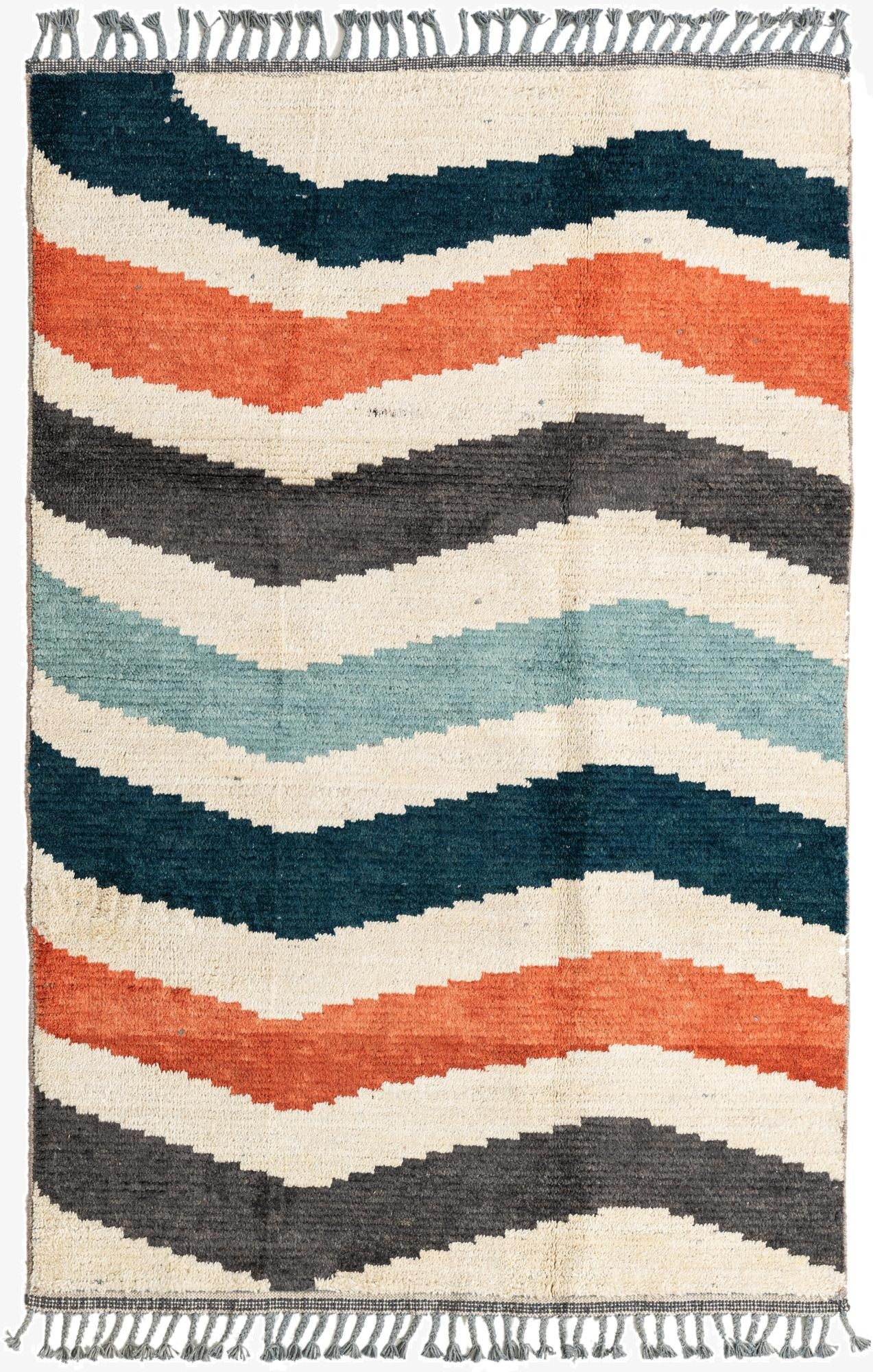  4' 2 x 6' 5  Hand Knotted Moroccan Wool Rug