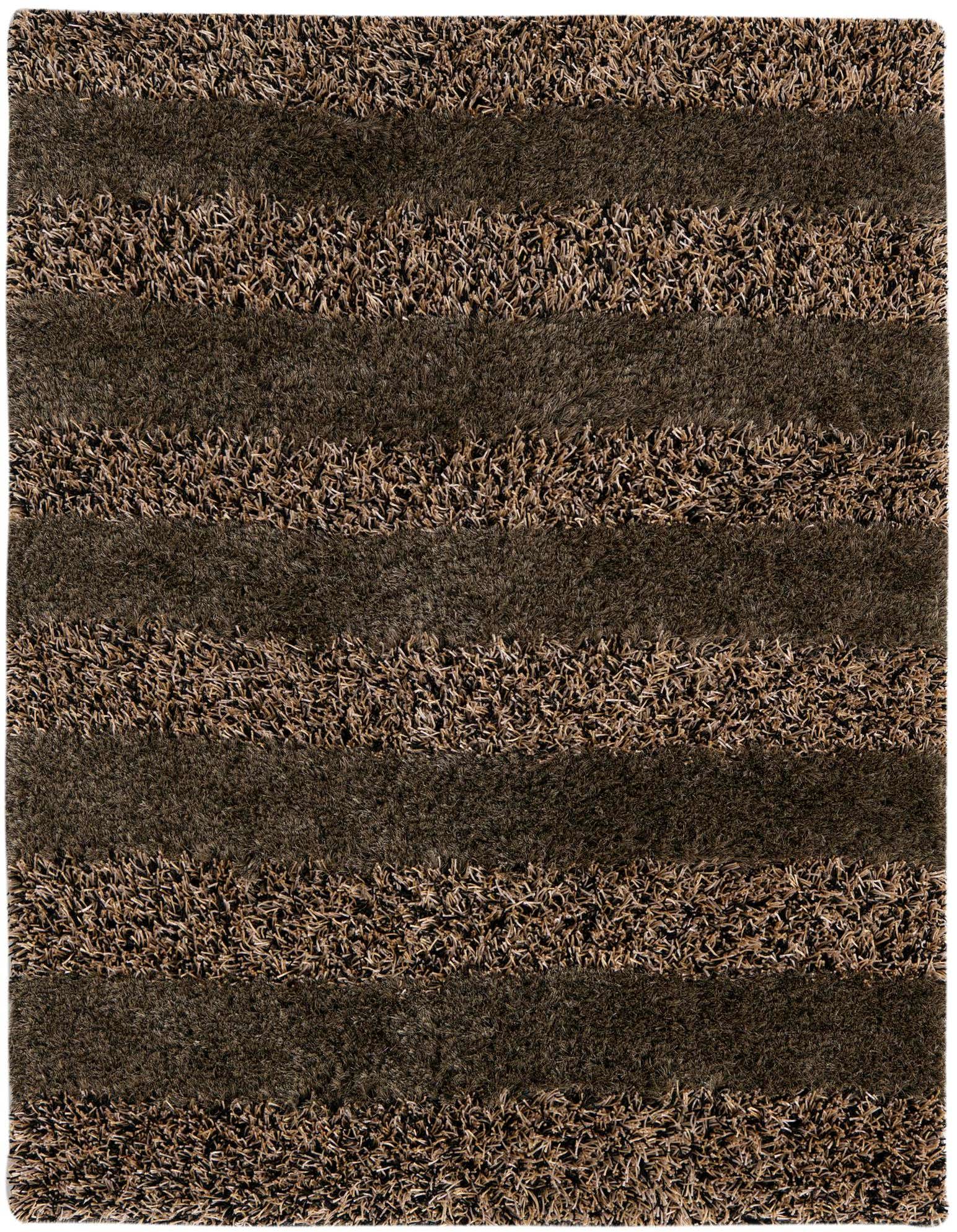 A 5x7 rectangular Multi-Tone Shag rug featuring alternating stripes of dark brown and light brown textured shag pile.