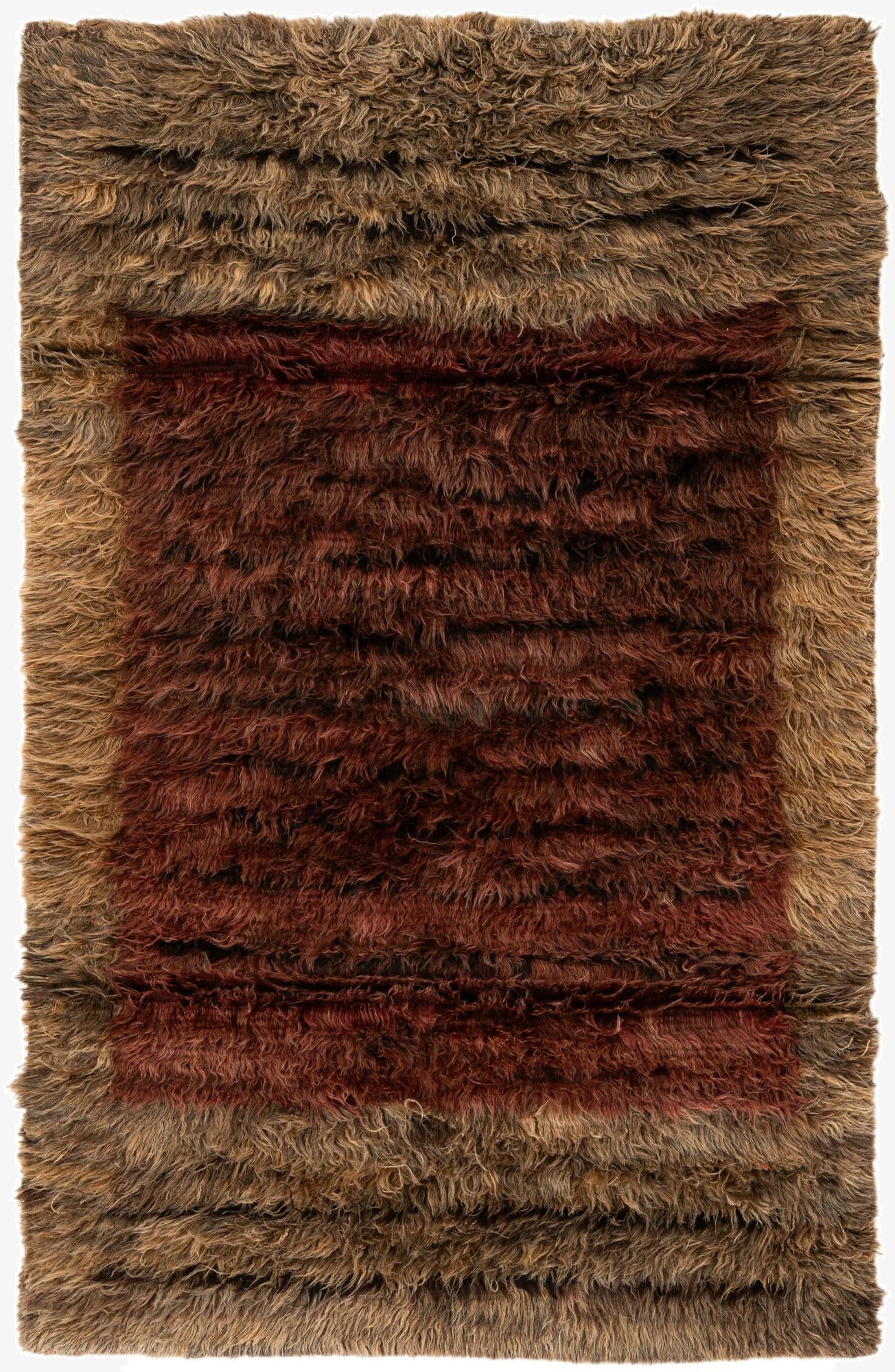  3' 11 x 6' 3  Hand Knotted Multi-Tone Shag Wool Rug