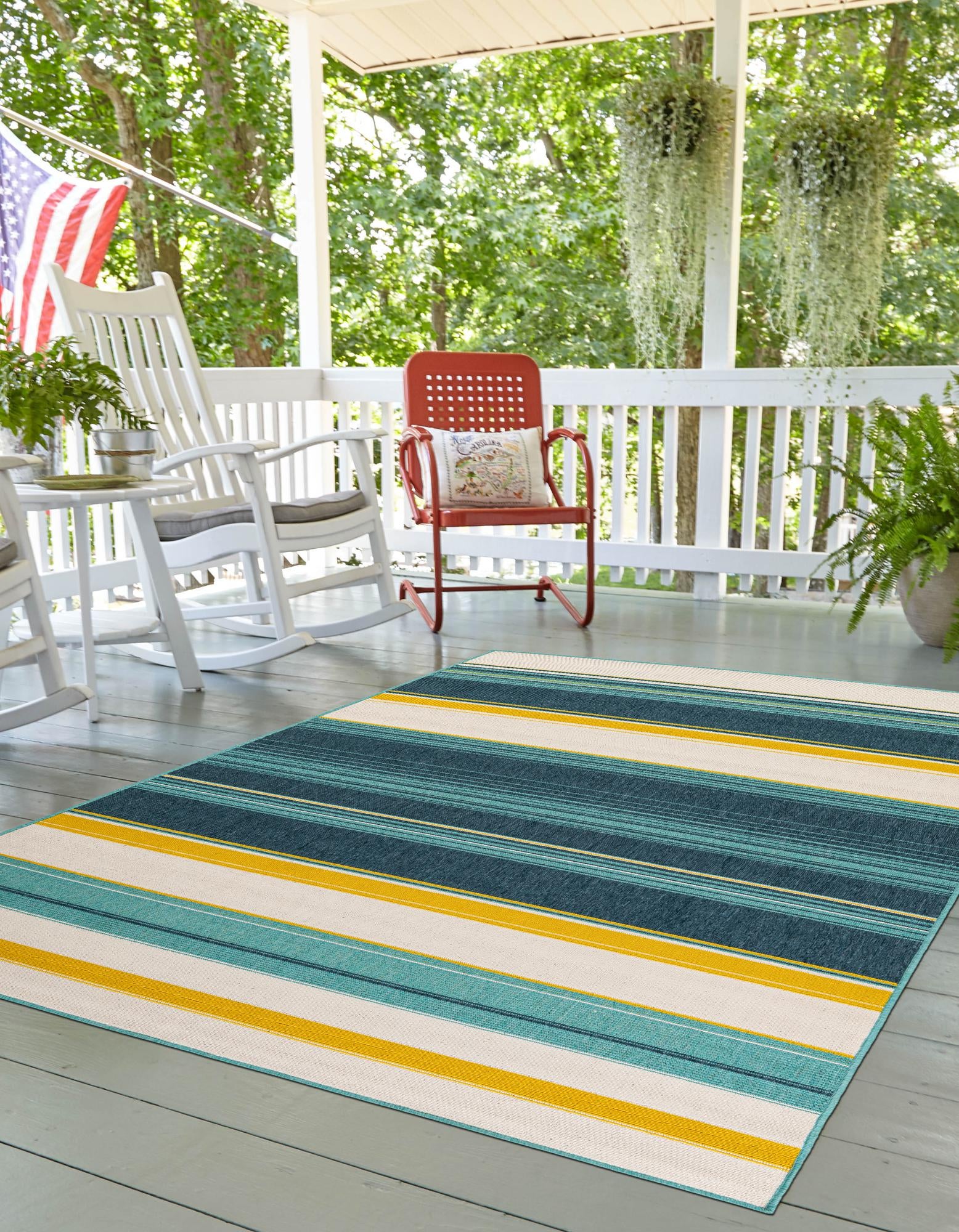 Multicolor 7' 10 x 10' Border Indoor / Outdoor Rug | Rugs.com