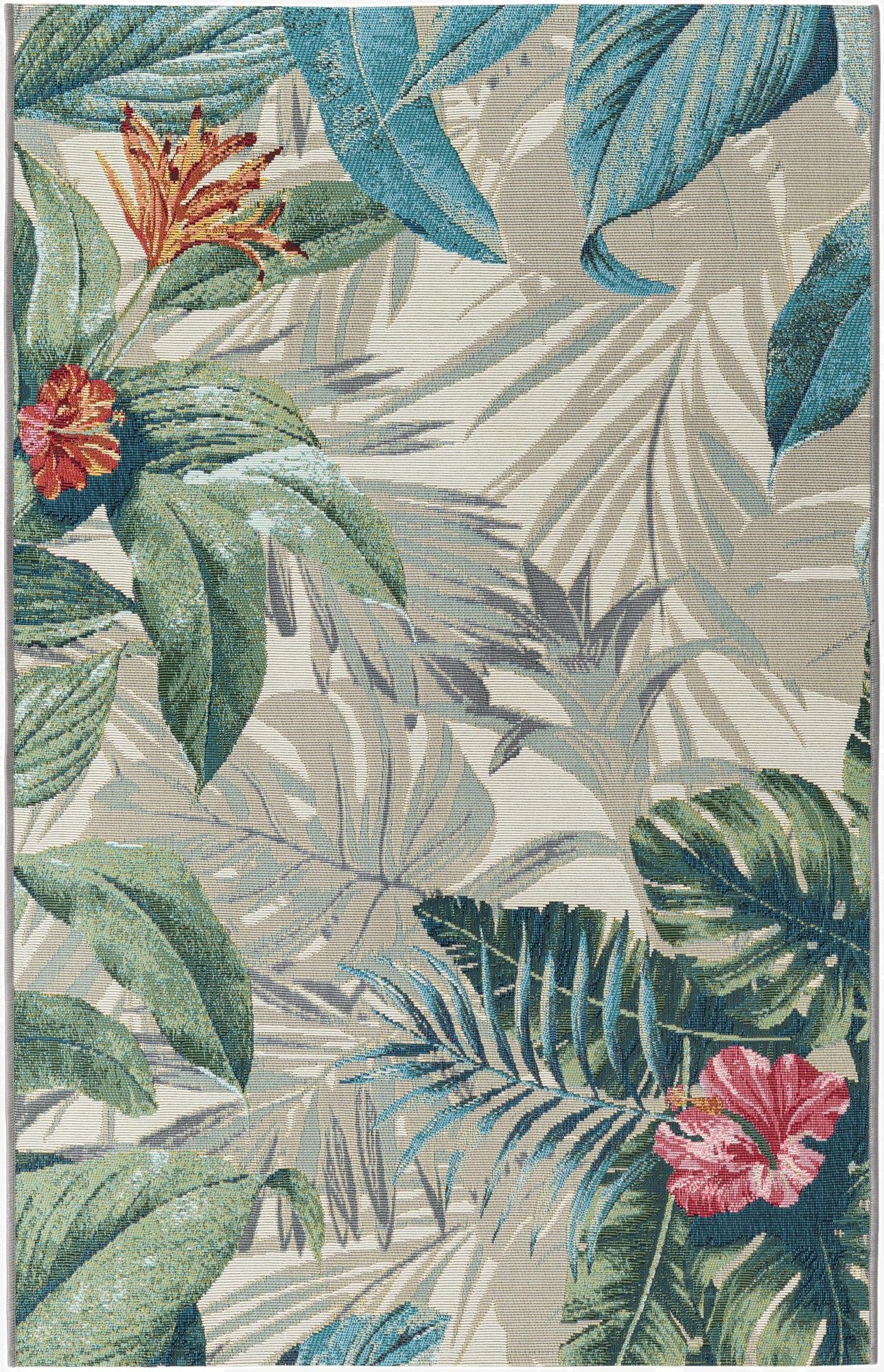  3' 3 x 5' 3  Washable Botanical Indoor / Outdoor Rug