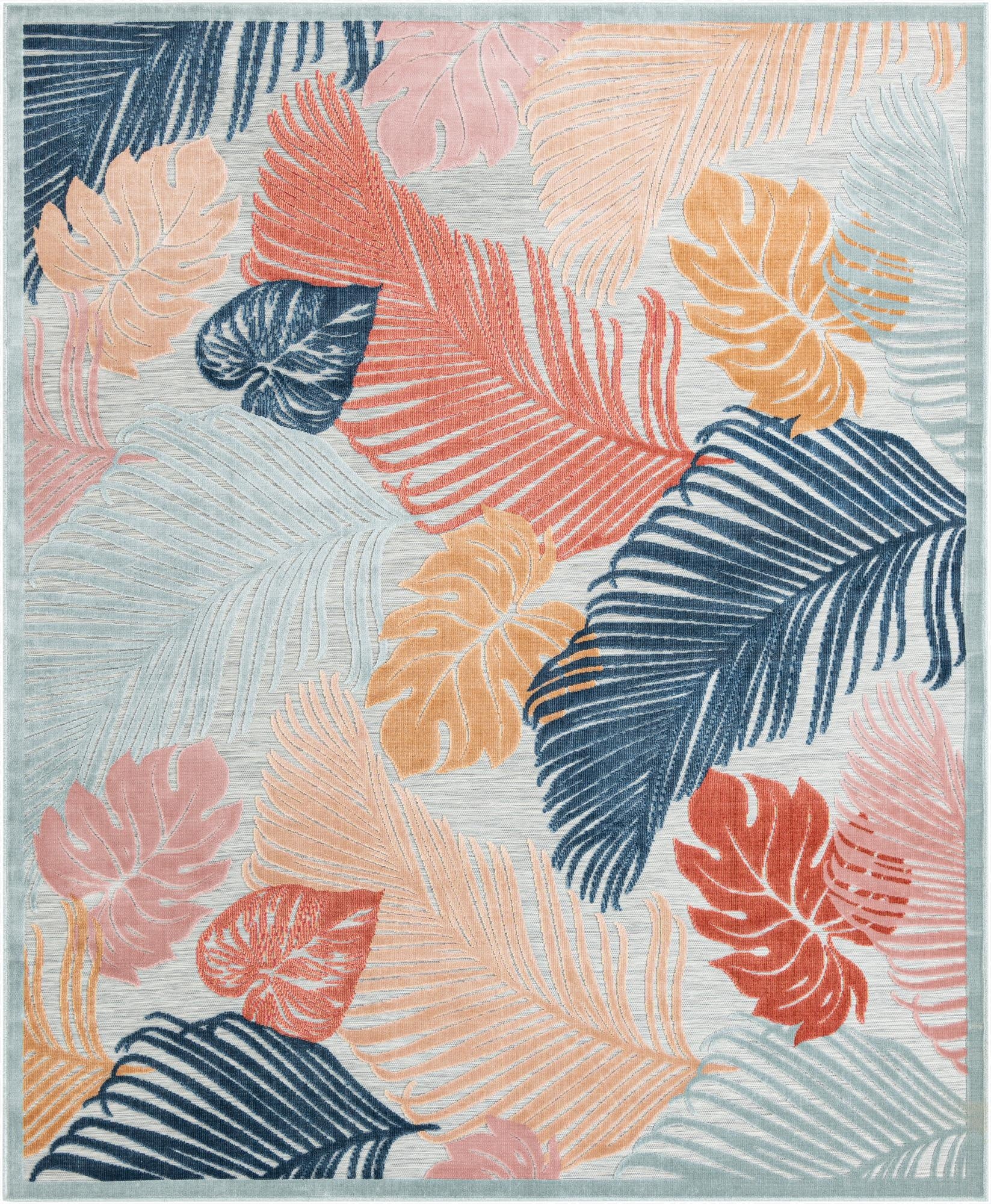  8' 2 x 10'  Washable Botanical Indoor / Outdoor Rug