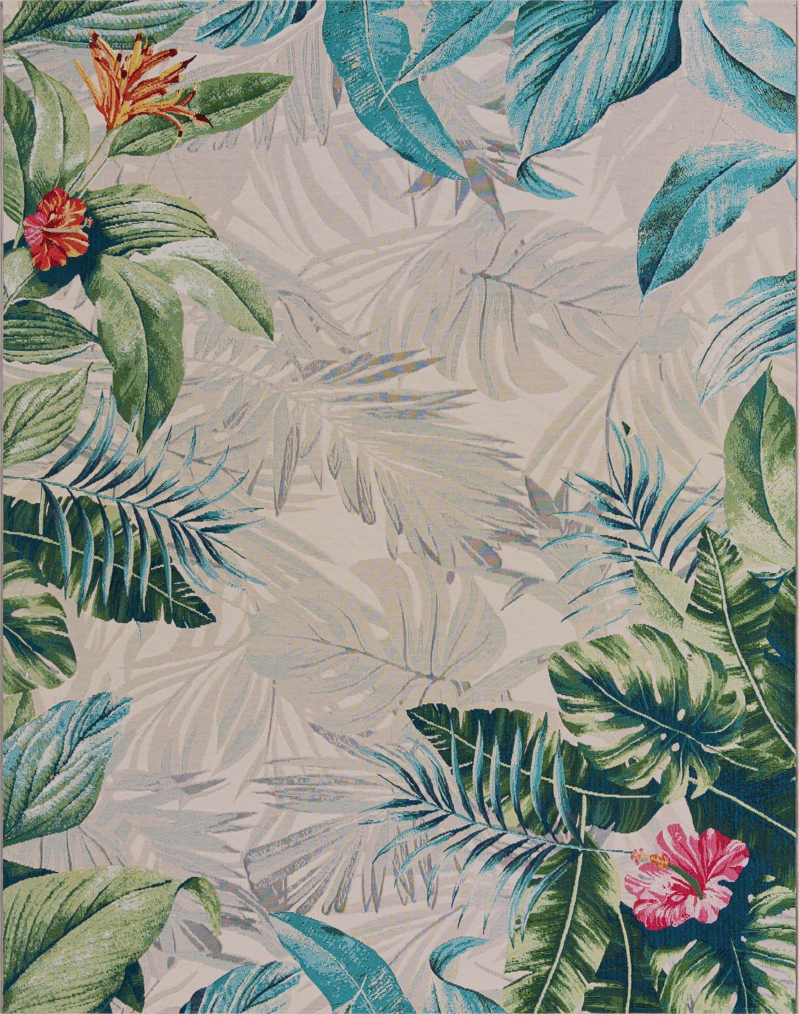  7' 10 x 10'  Washable Botanical Indoor / Outdoor Rug