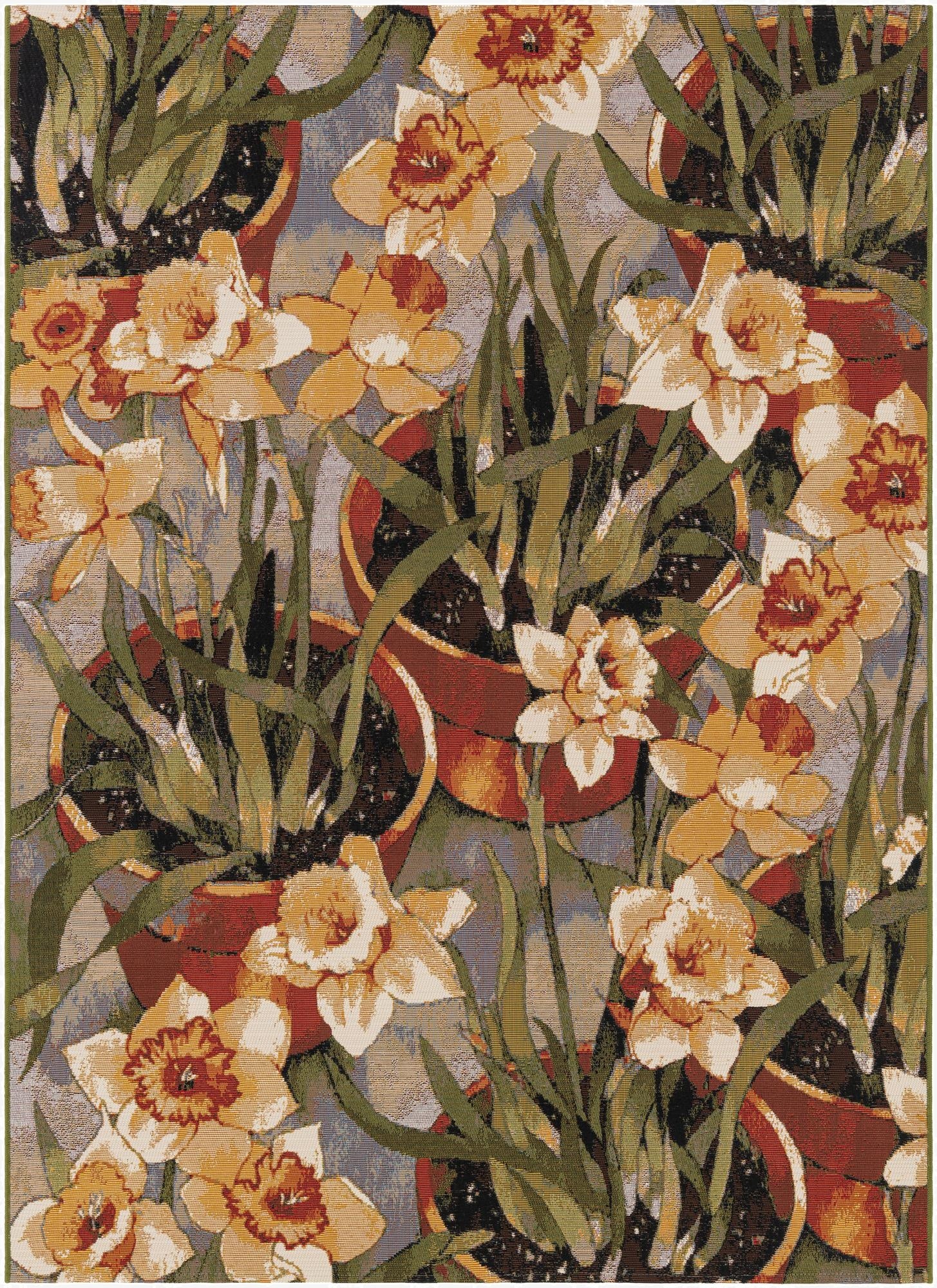  5' x 7'  Washable Botanical Indoor / Outdoor Rug