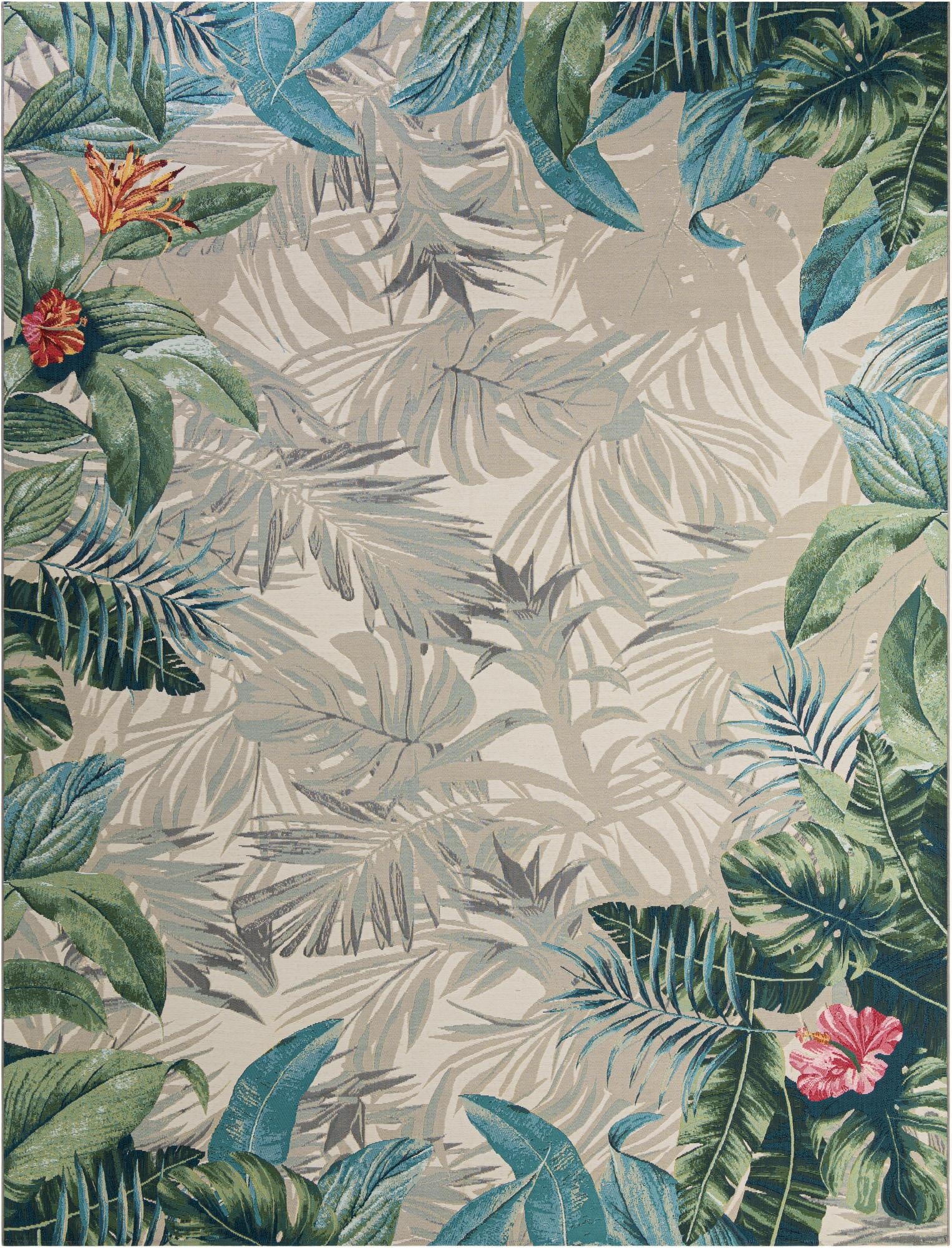  10' x 13'  Washable Botanical Indoor / Outdoor Rug