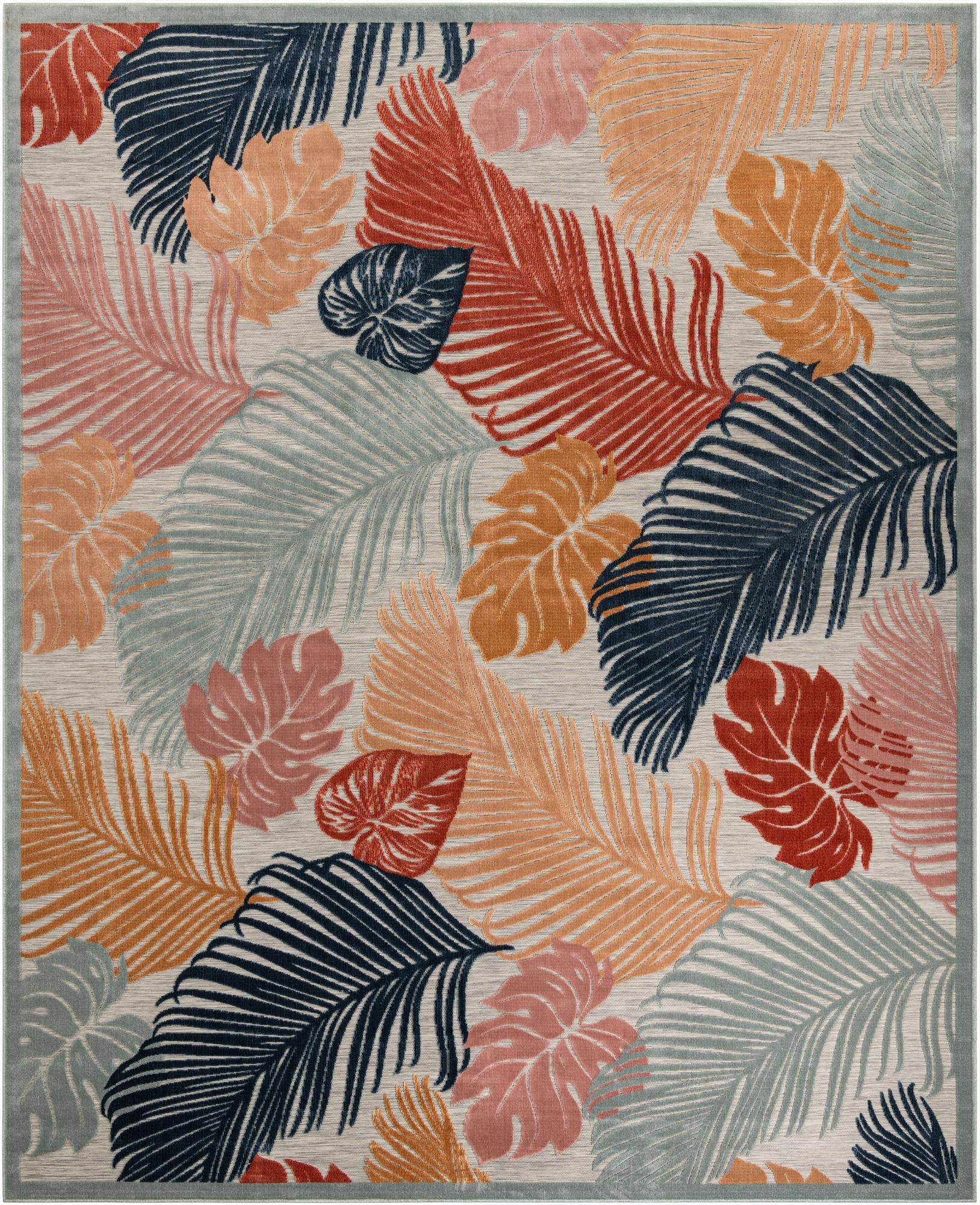  9' 9 x 12'  Washable Botanical Indoor / Outdoor Rug