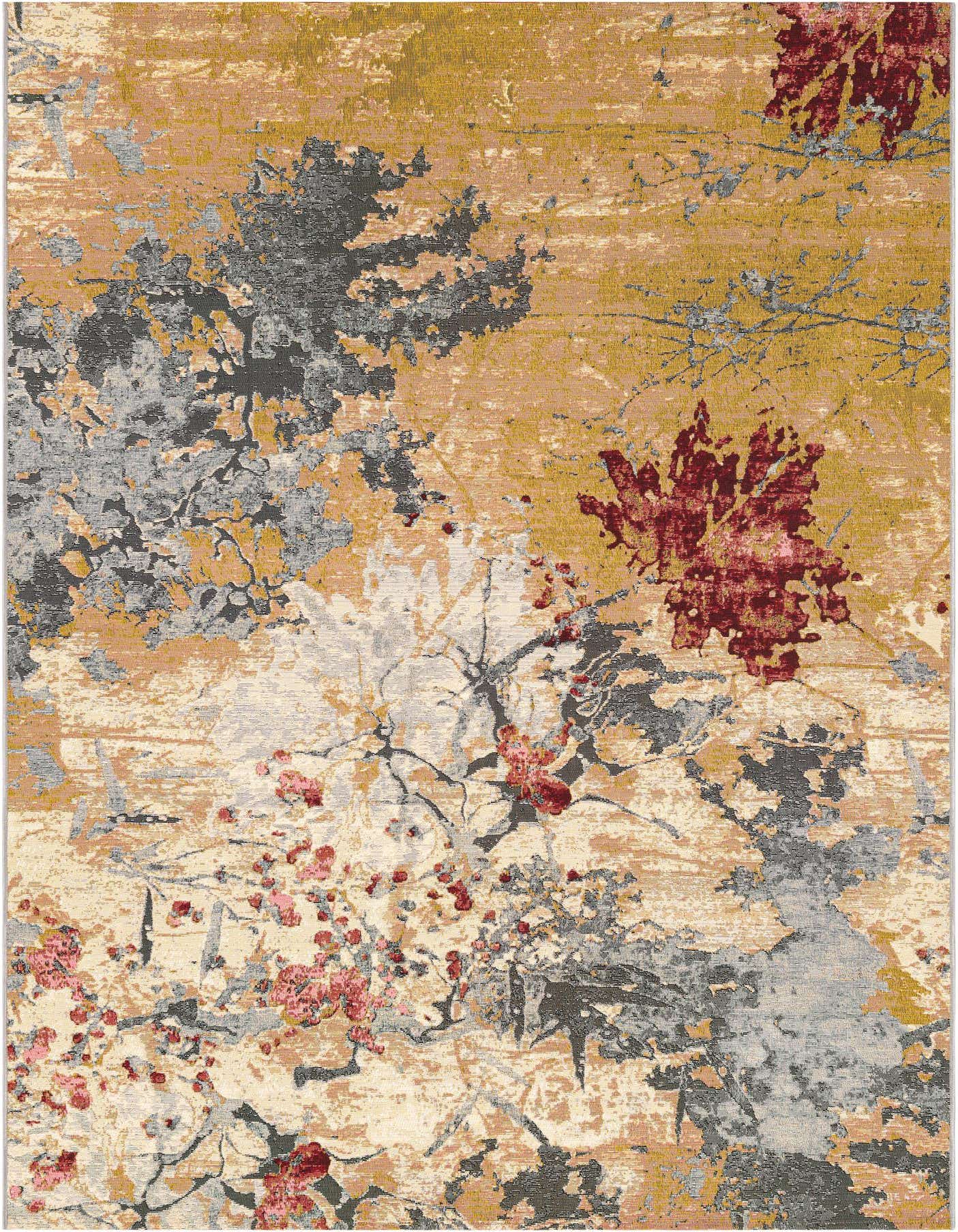 A 6x9 rectangular multi-colored modern floral rug with an abstract design, suitable for indoor or outdoor use.