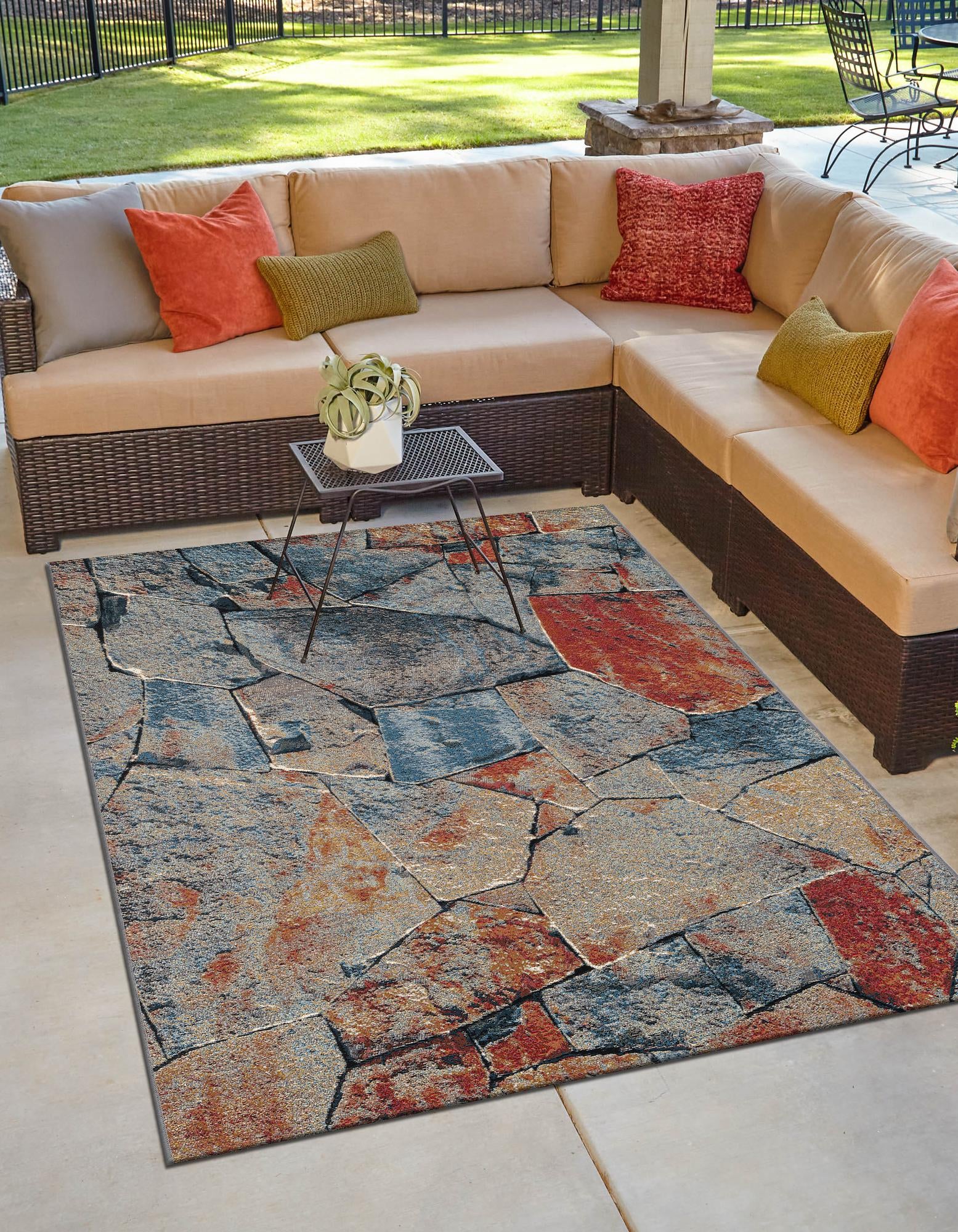 Multicolor 10' x 14' Modern Indoor / Outdoor Rug | Rugs.com