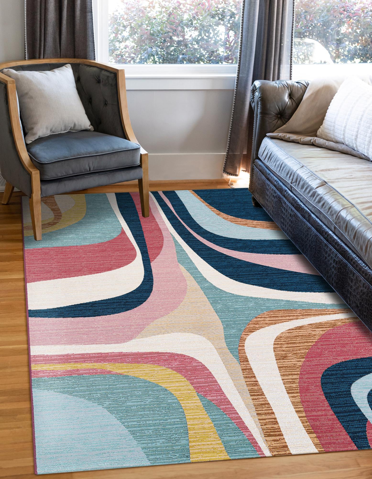 Multicolor 7' 10 x 10' Modern Indoor / Outdoor Rug