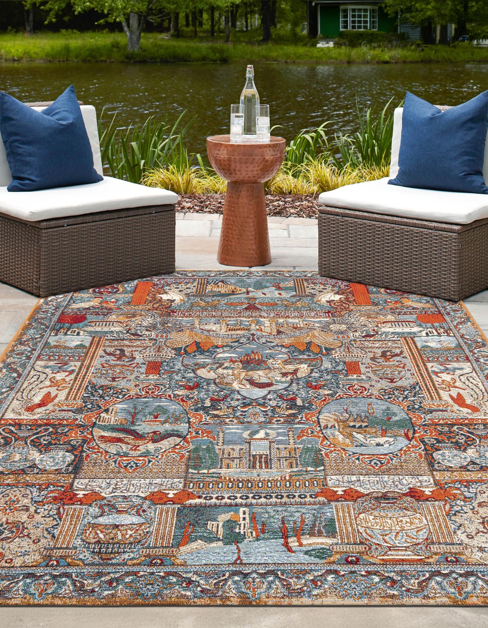 Multicolor 6' x 9' Traditional Indoor / Outdoor Rug | Rugs.com