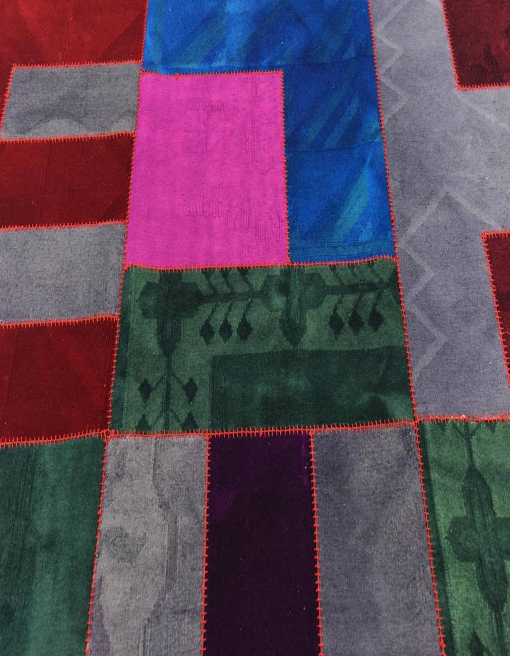 Detail image of  7' 2 x 10'  Hand Woven Patchwork Wool Rug