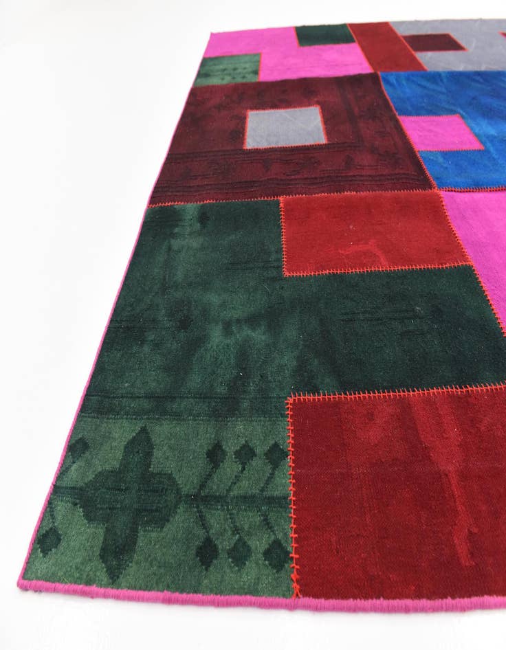 Detail image of  7' 2 x 10'  Hand Woven Patchwork Wool Rug