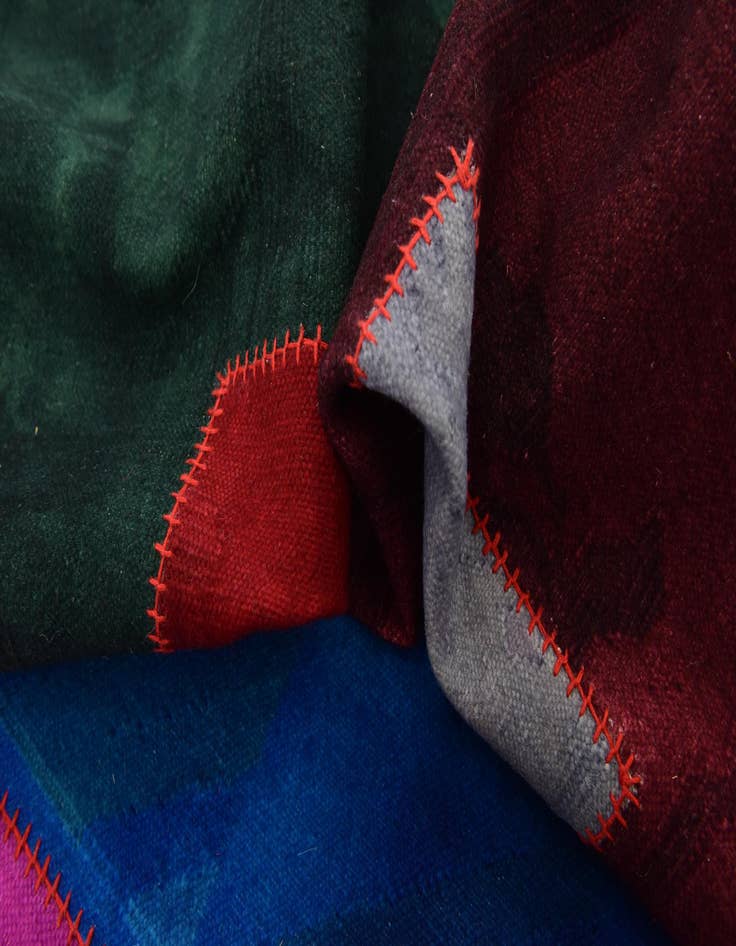 Detail image of  7' 2 x 10'  Hand Woven Patchwork Wool Rug