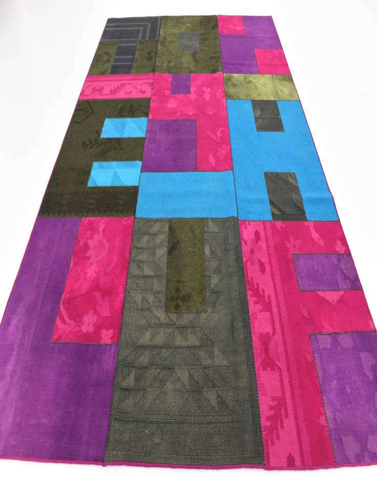 Detail image of  7' 3 x 10'  Hand Woven Patchwork Wool Rug