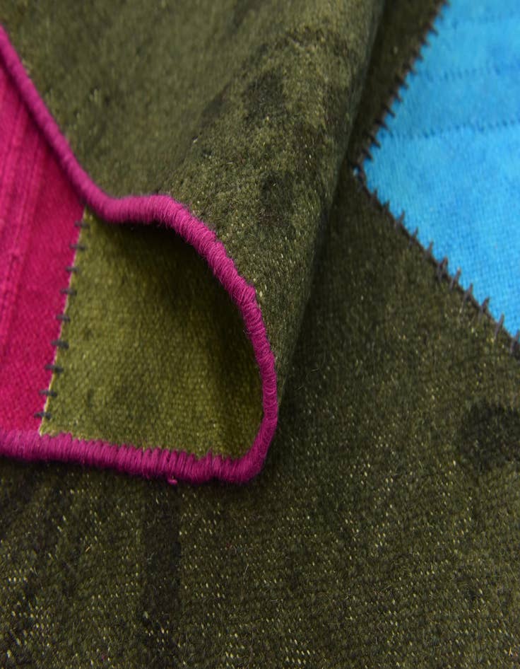 Detail image of  7' 3 x 10'  Hand Woven Patchwork Wool Rug