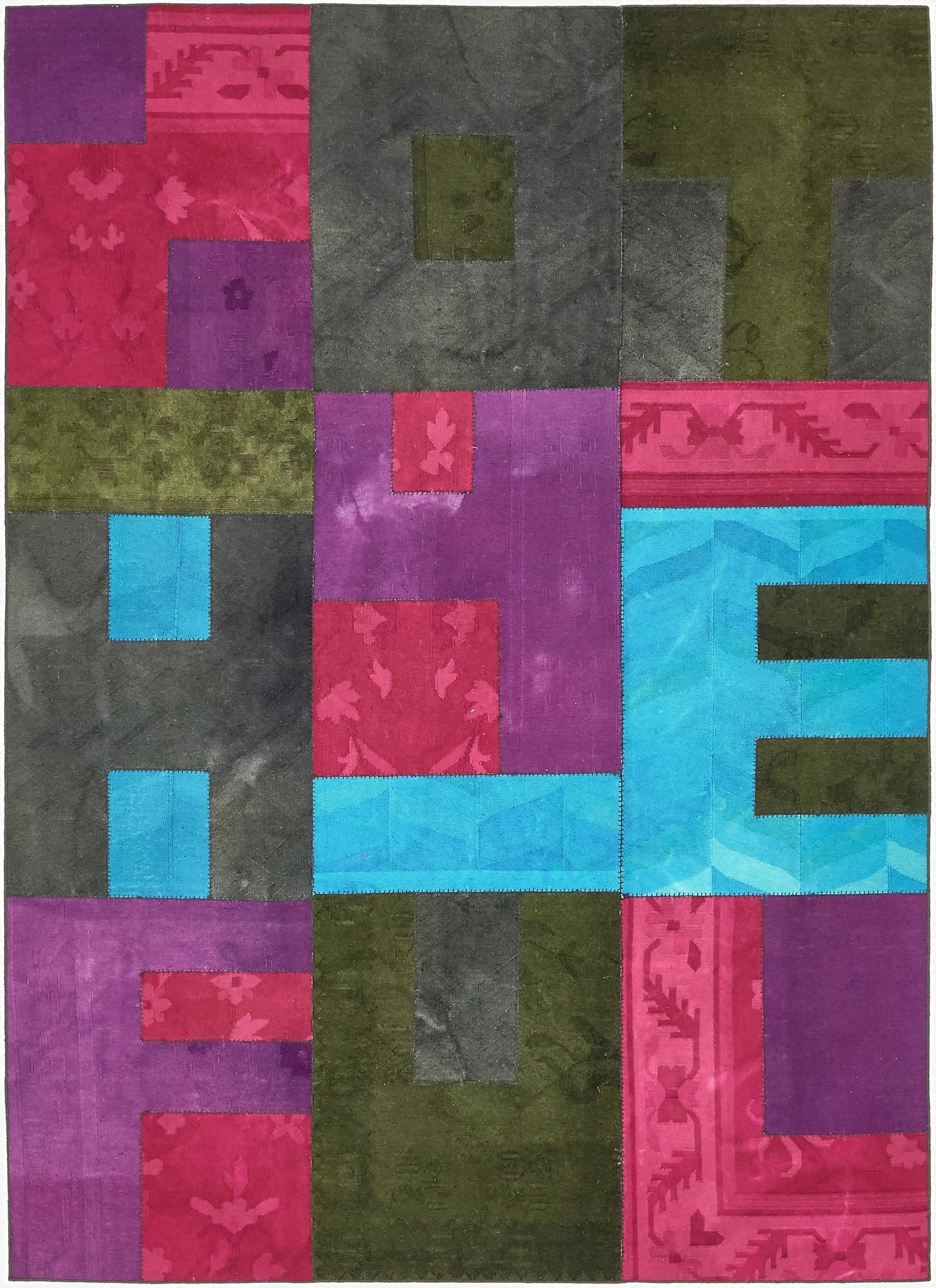  7' 3 x 10'  Hand Woven Patchwork Wool Rug