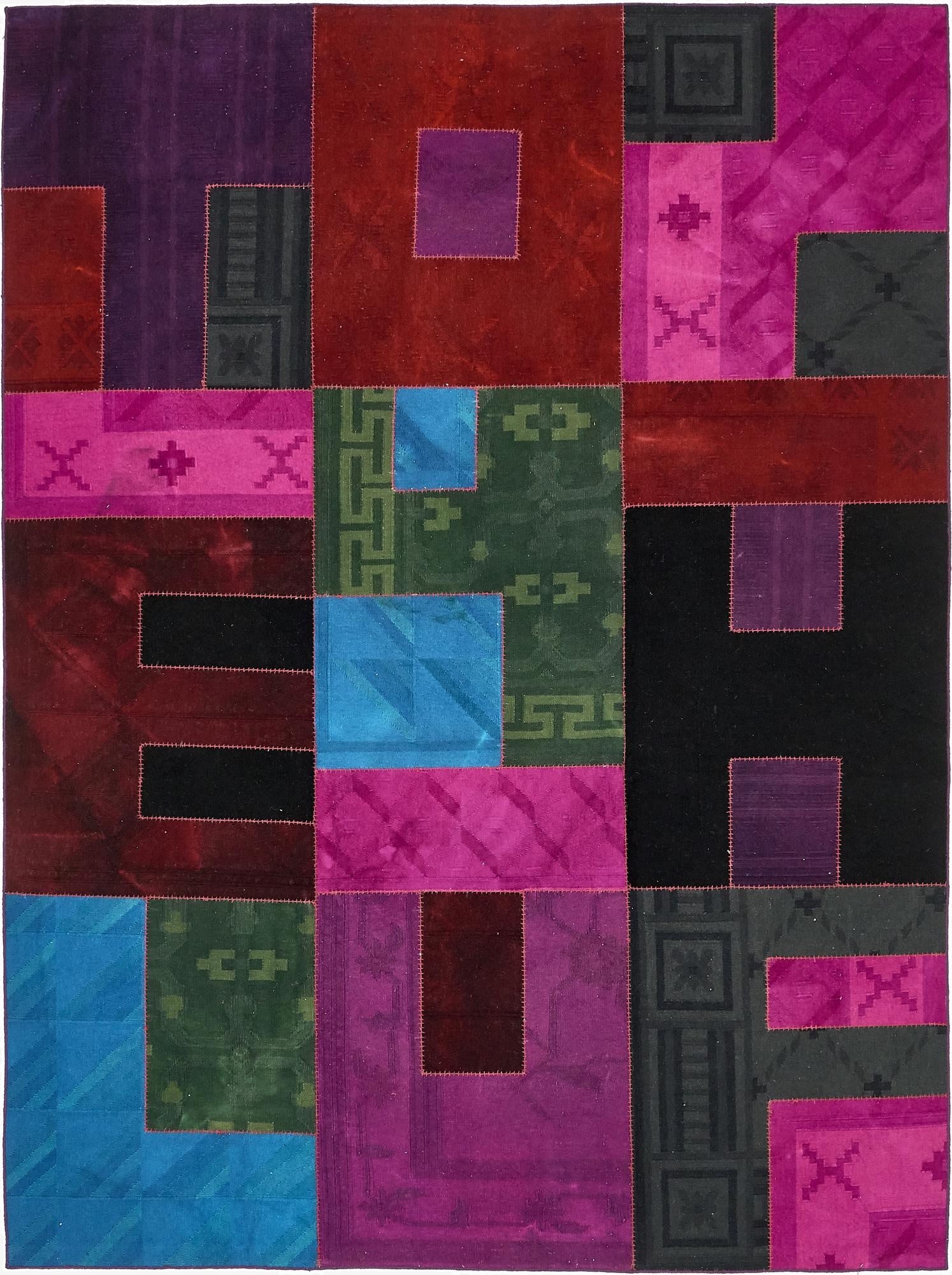  7' 4 x 10'  Hand Woven Patchwork Wool Rug