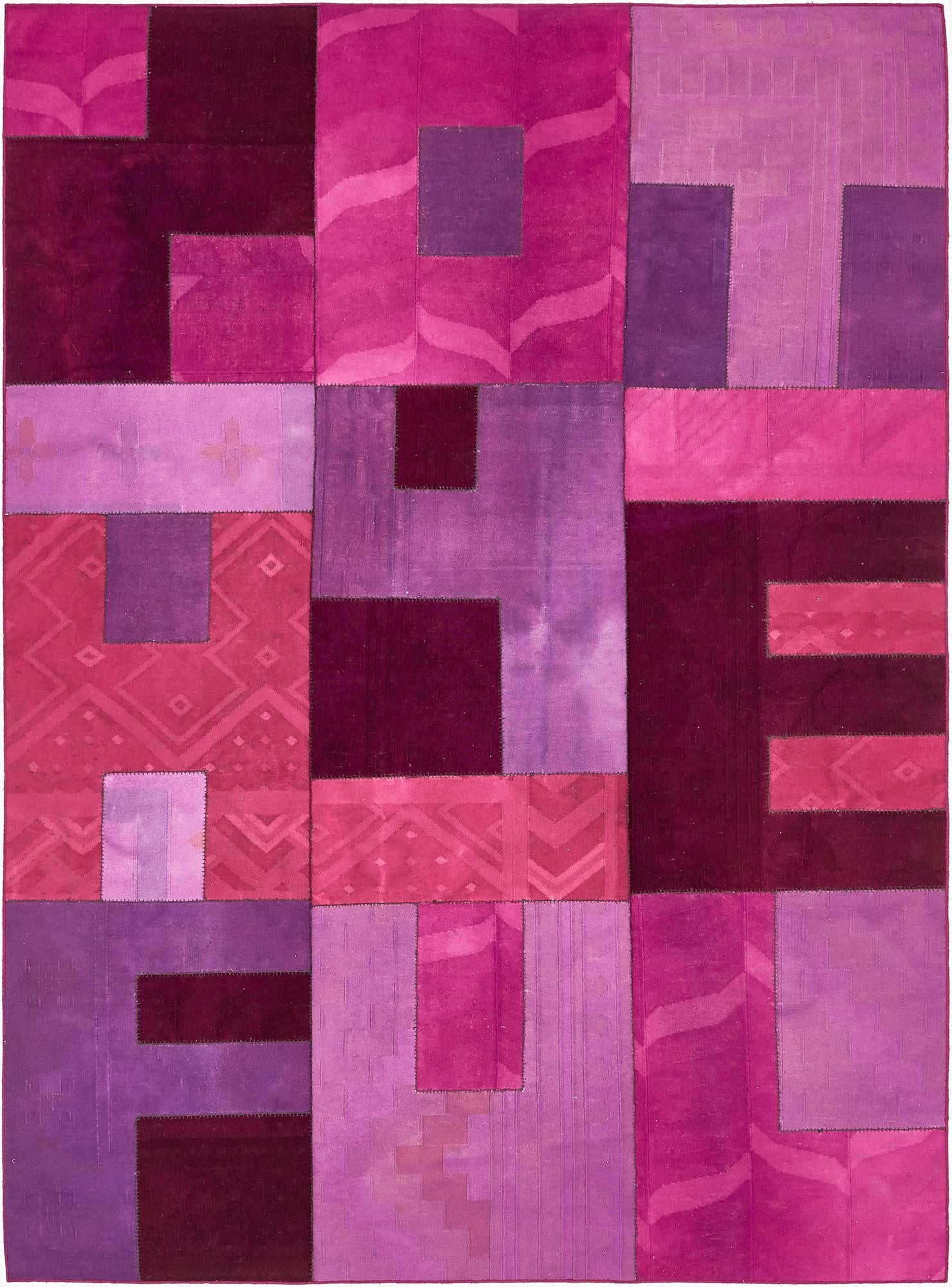  7' 2 x 10'  Hand Woven Patchwork Wool Rug